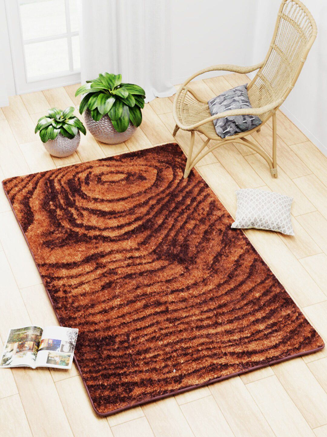BIANCA Brown & Beige Abstract Anti Skid Rug Carpet Price in India