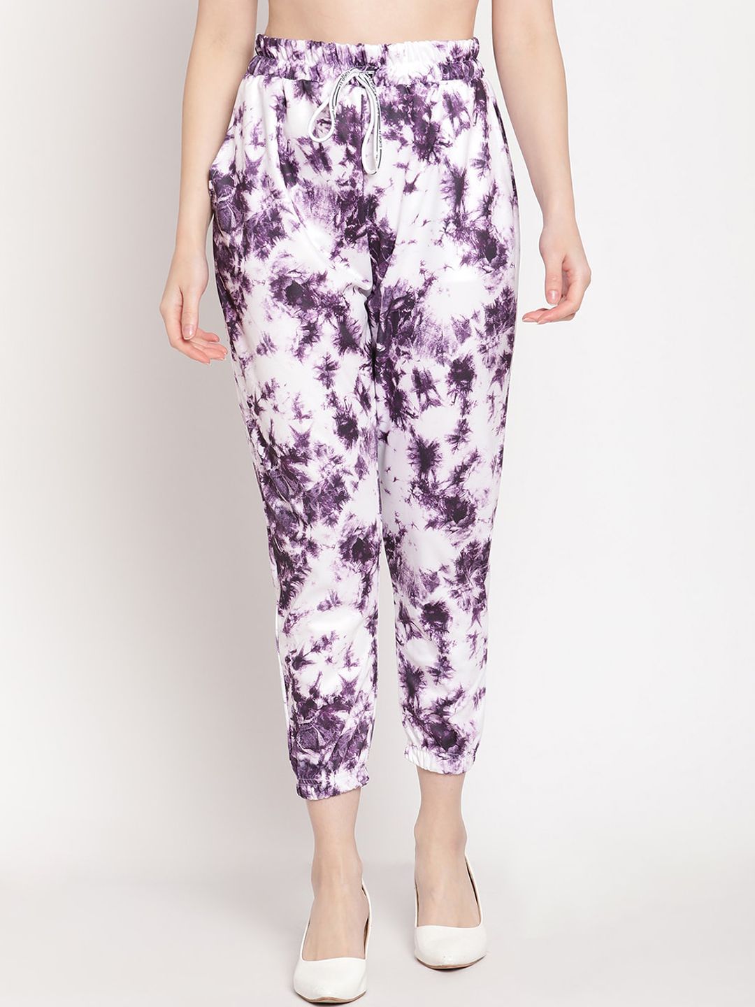 TAG 7 Women White & Purple Tie-Dye Smart Joggers Price in India