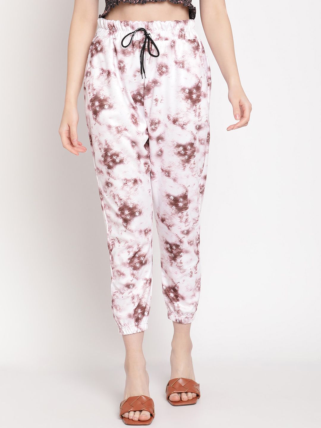 TAG 7 Women White Tie and Dye Printed Joggers Price in India