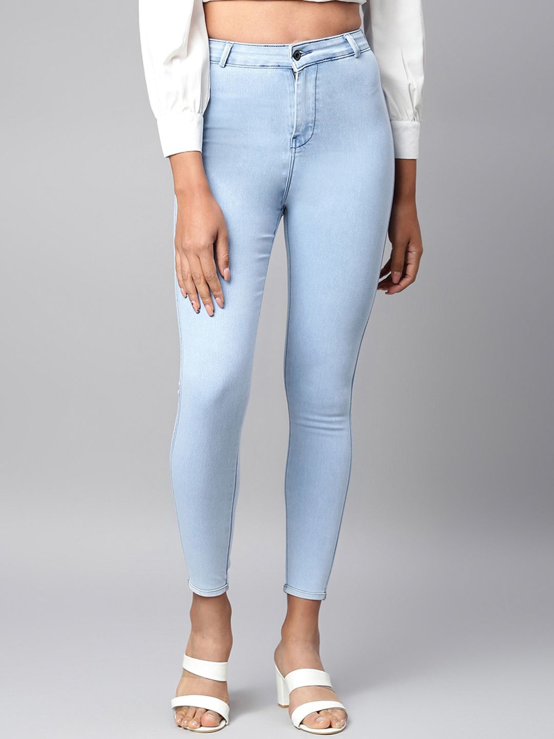 Code 61 Women Blue Super Skinny Fit High-Rise Light Fade Stretchable Cropped Jeans Price in India