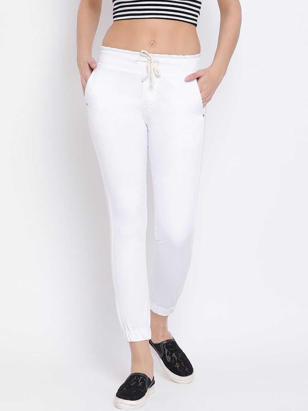 Code 61 Women White Jogger Low Distress Heavy Fade Stretchable Jeans Price in India