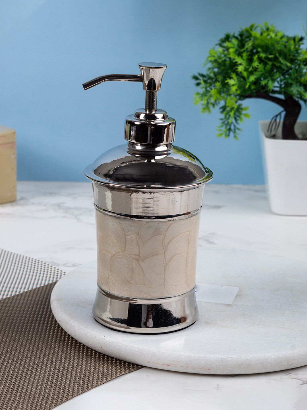MARKET99 Beige & Silver-Toned Brass Soap Dispenser
