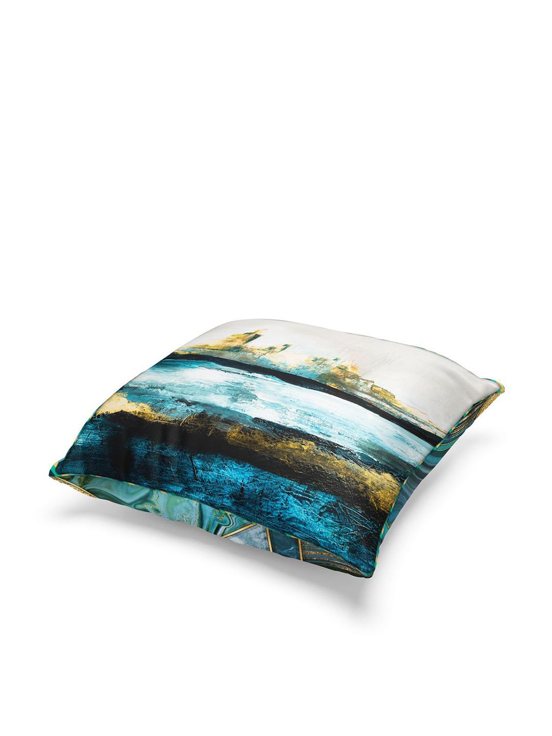 BIANCA Teal & Gold-Toned 16" x 16" Set of 2 Abstract Square Cushion Covers Price in India