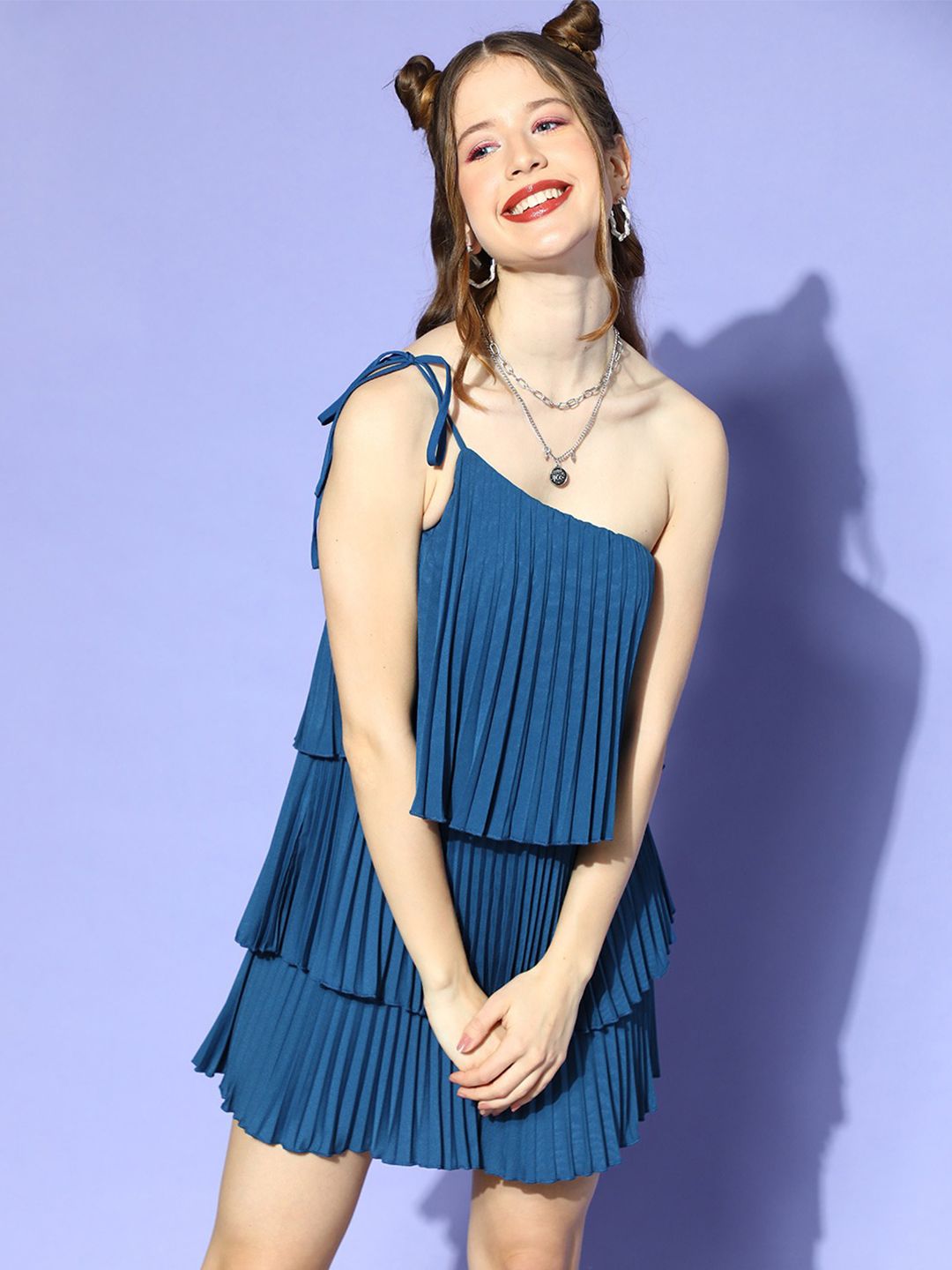 Berrylush Women Stunning Blue Solid Feminine Frills Dress Price in India