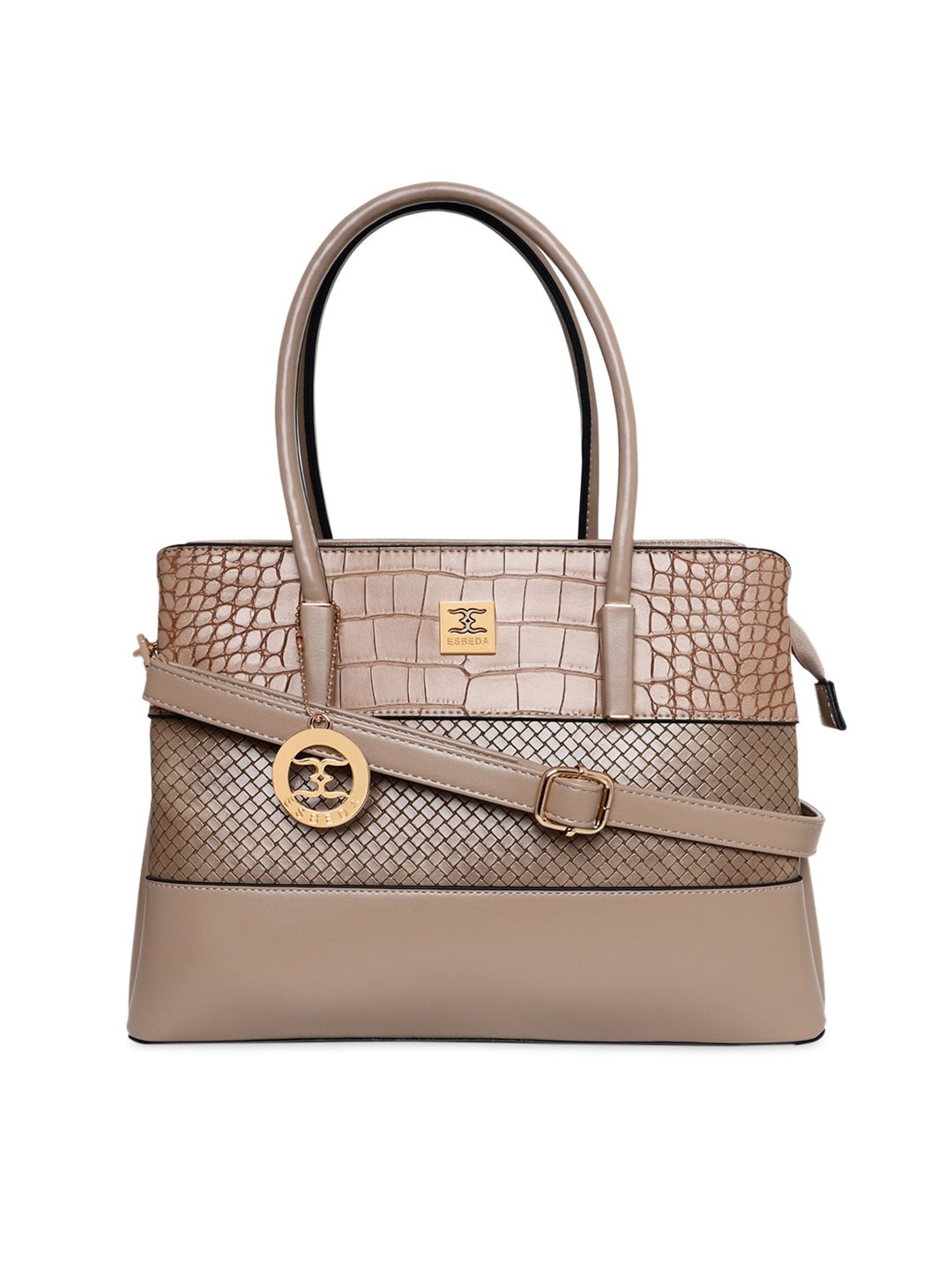 ESBEDA Beige Textured PU Structured Handheld Bag With Quilted Detail Price in India