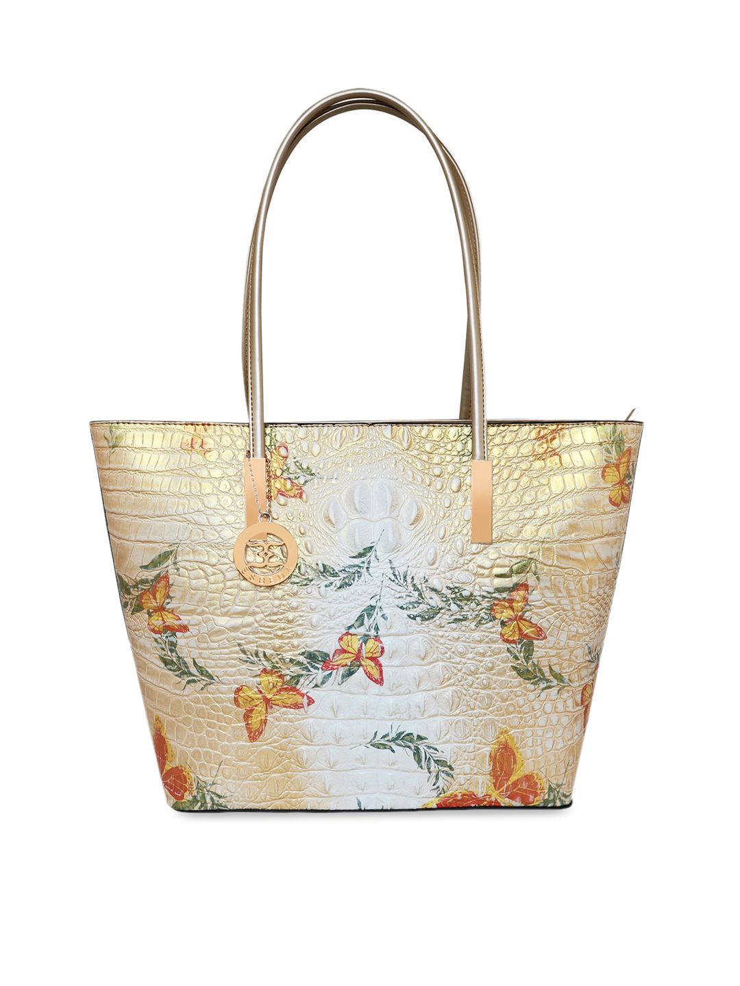 ESBEDA Gold-Toned Floral Printed PU Structured Shoulder Bag Price in India