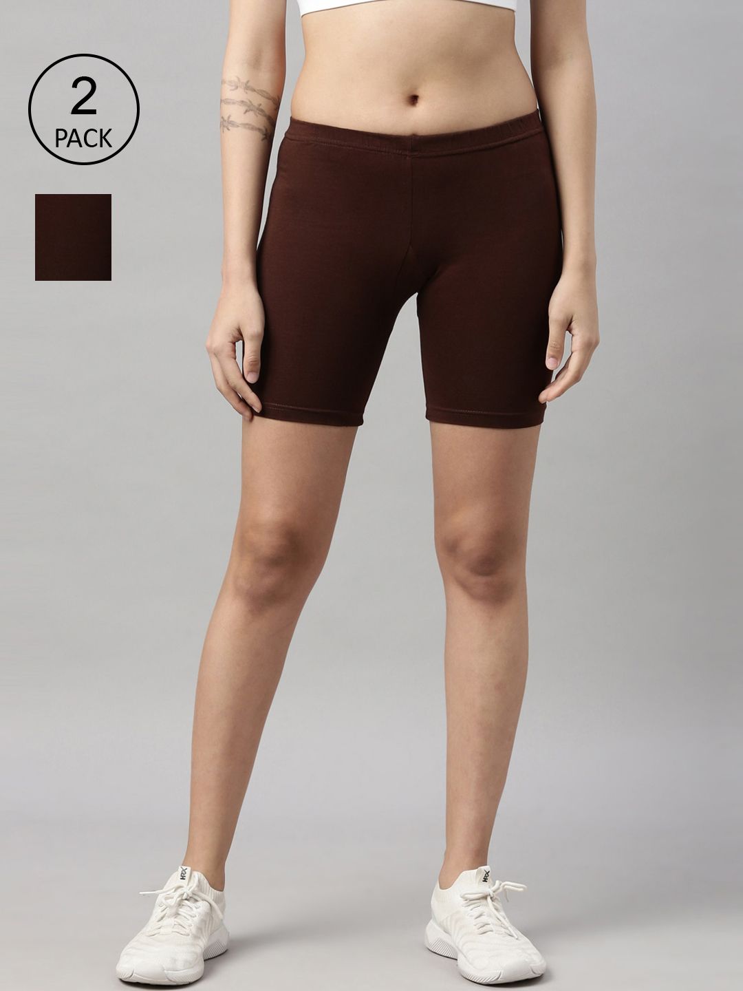 GOLDSTROMS Women Coffee Brown Pack Of 2 Cycling Shorts Price in India