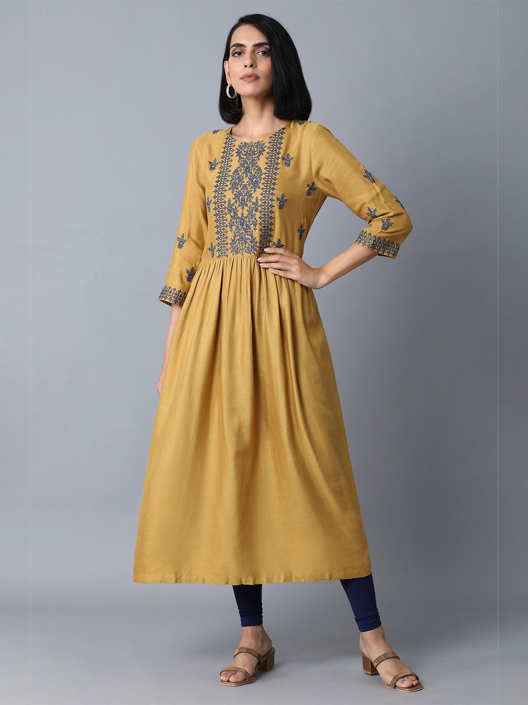 W Mustard Yellow Maxi Midi Dress Price in India
