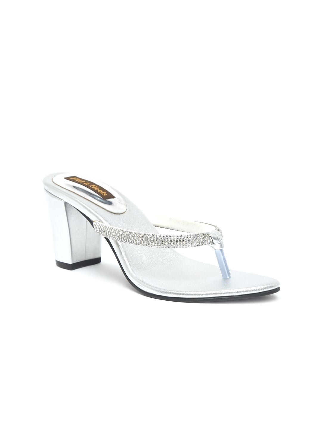 Flat n Heels Silver-Toned Block Sandals Price in India