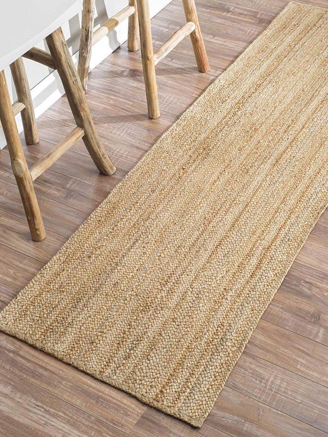 HABERE INDIA Beige Solid Hand Woven Jute Carpets Price in India