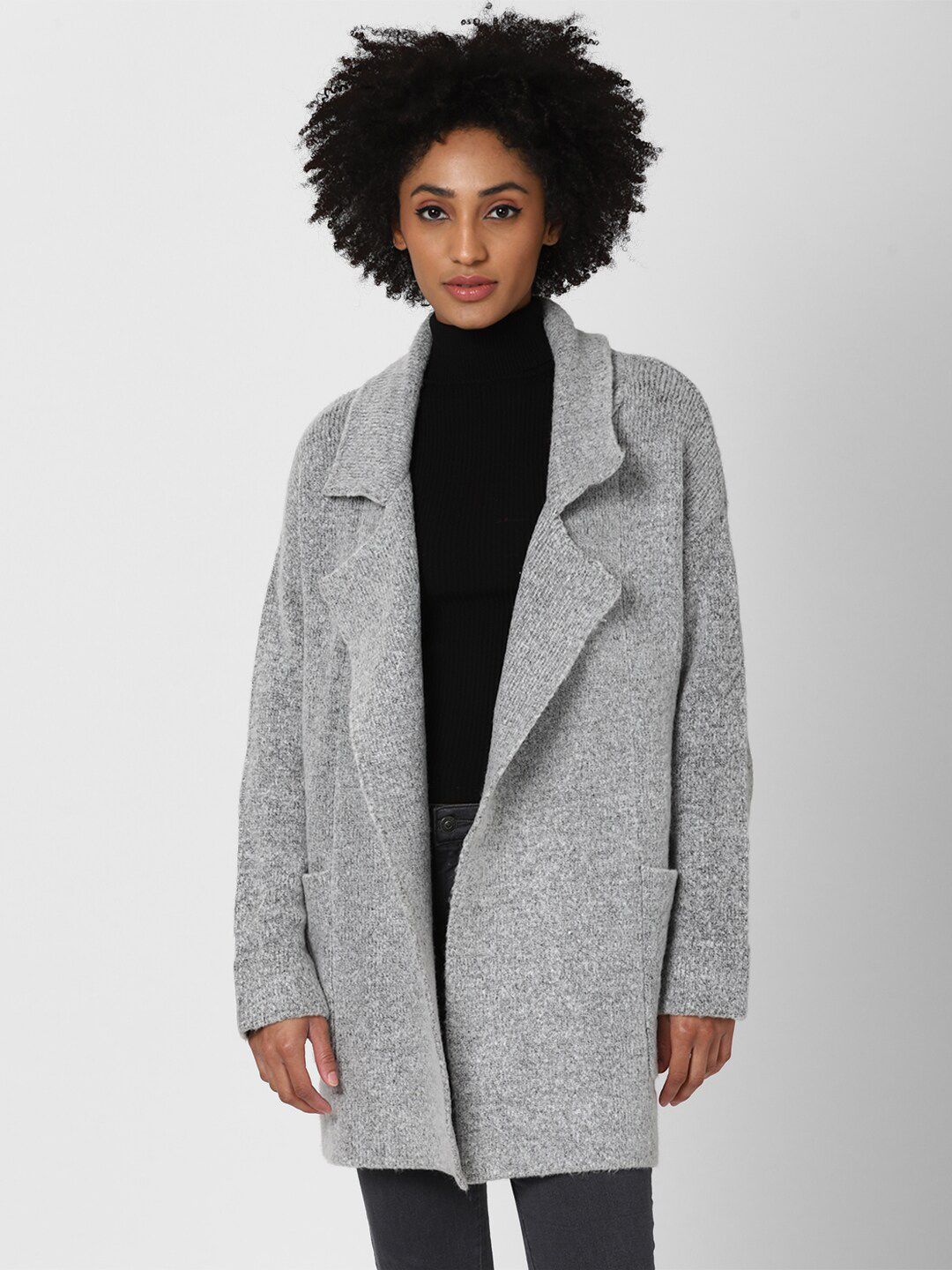FOREVER 21 Women Grey Open-Front Acrylic Cardigan Price in India