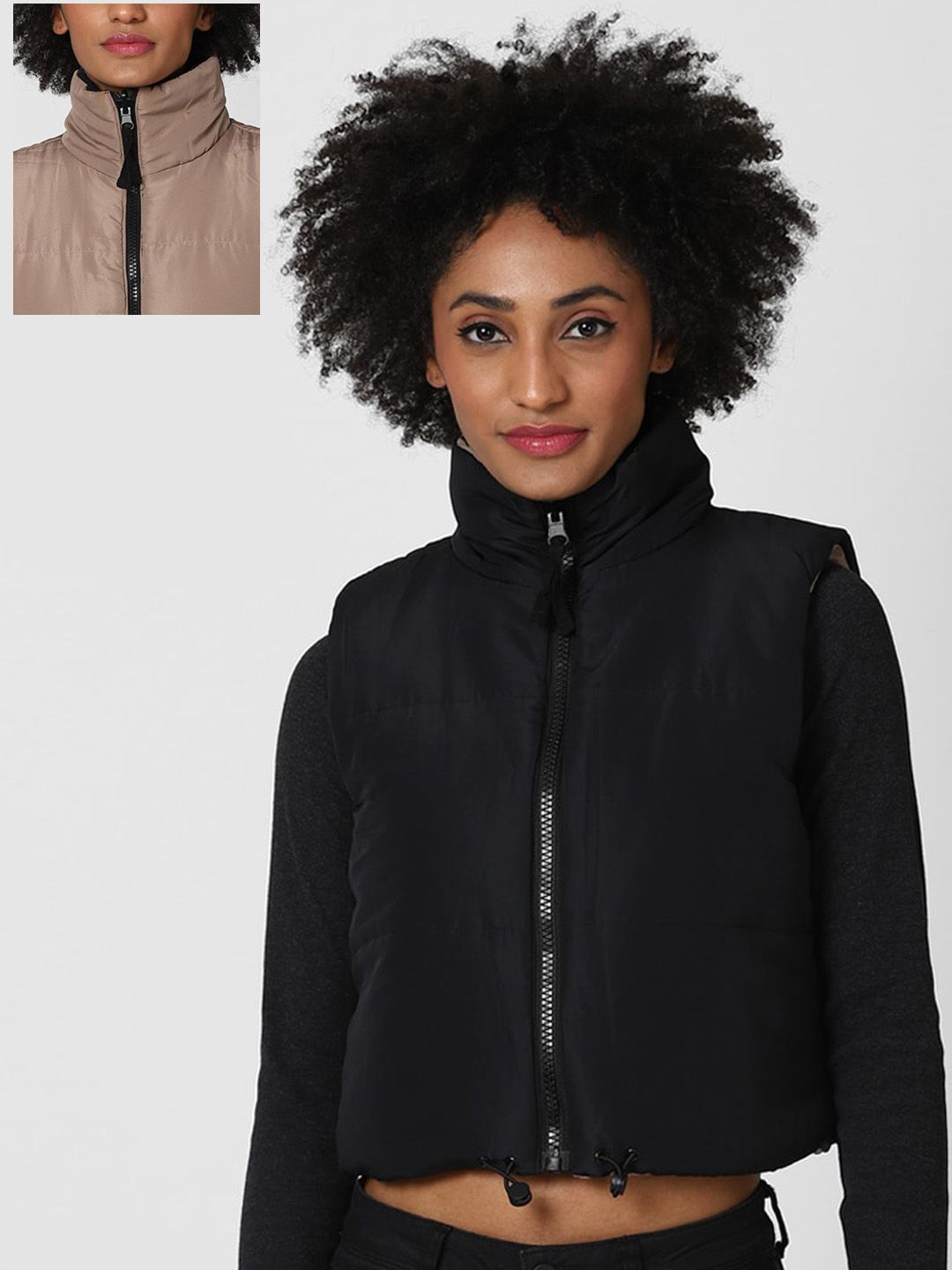 FOREVER 21 Women Black Set of 2 Solid Padded Jacket Price in India