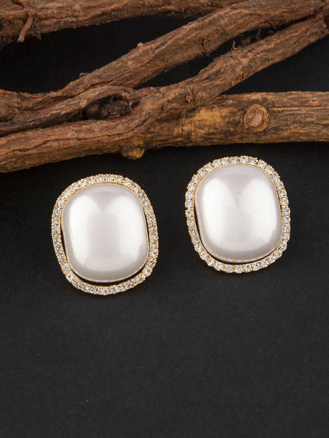 E2O Gold-Plated White Pearl Studded Contemporary Studs Earrings Price in India