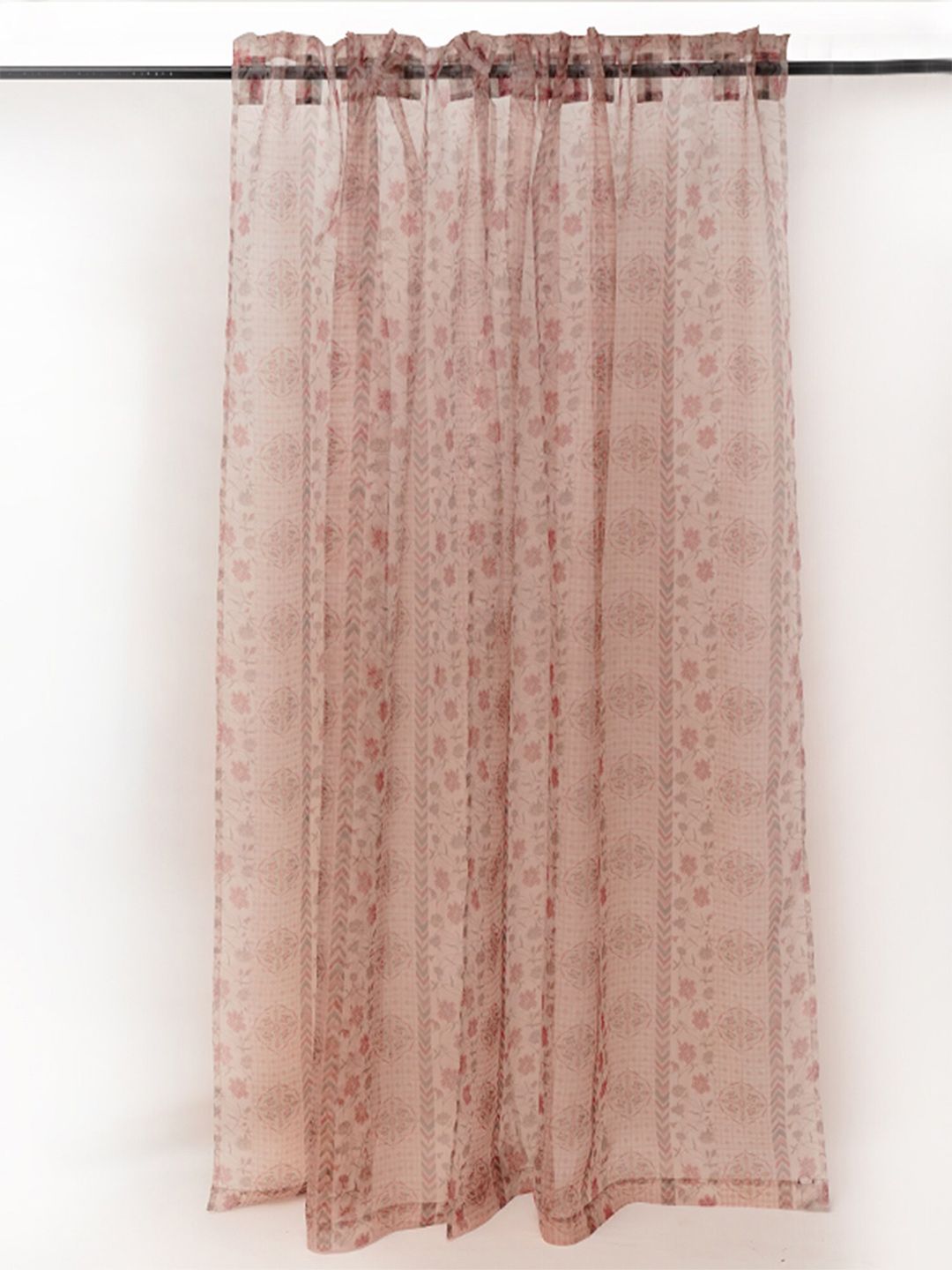 ZEBA Beige & Red Floral Sheer Door Curtain Price in India