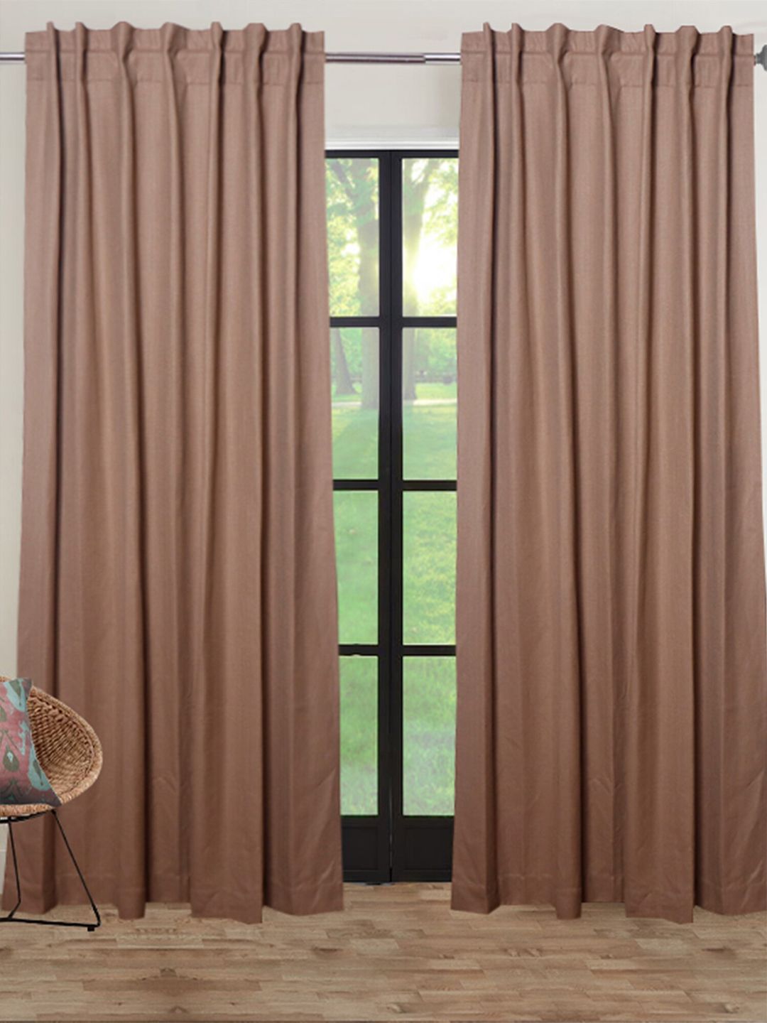 ZEBA Brown Solid Room Darkening Long Door Curtain Price in India