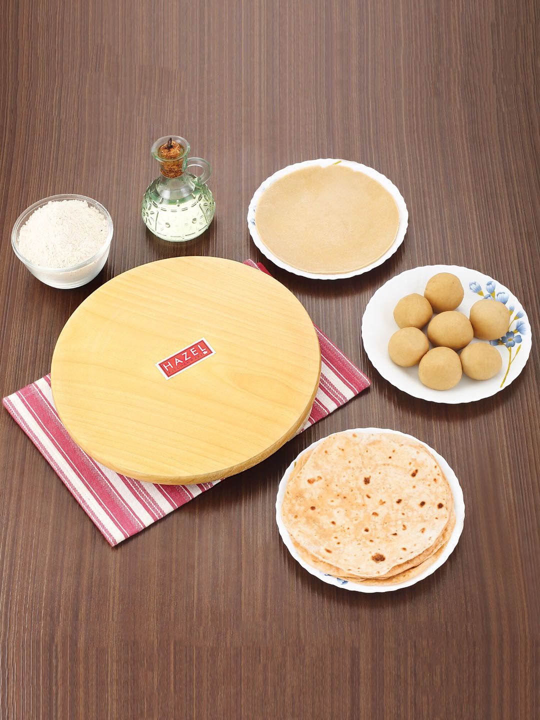 HAZEL Yellow & Black Wooden Chakla Roti Maker With Roller Price in India