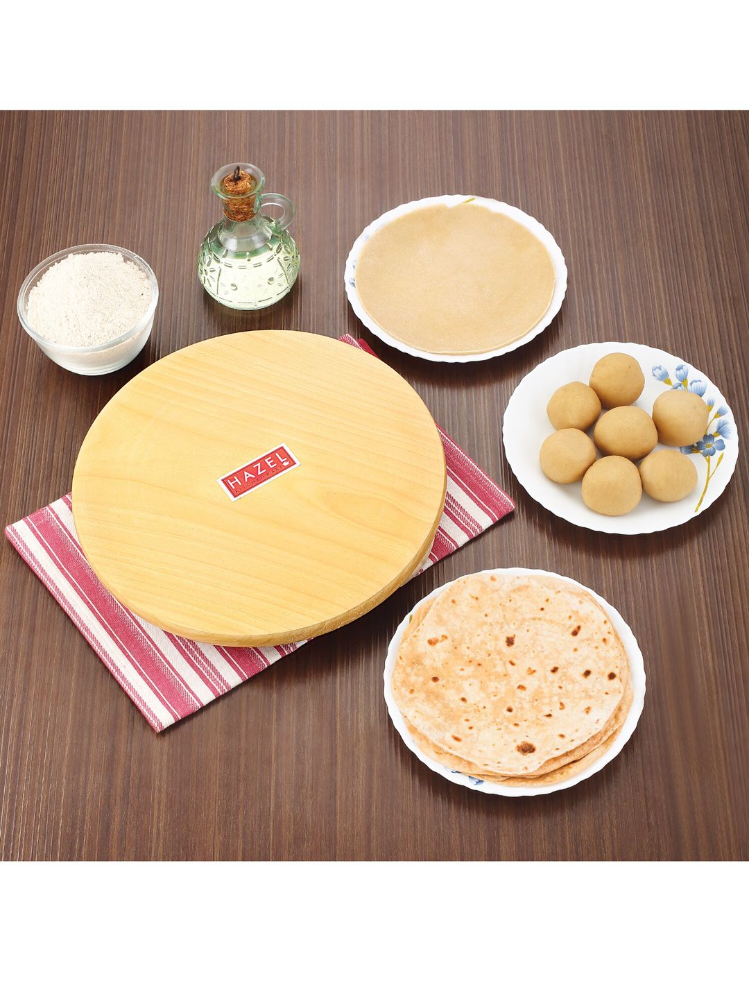 HAZEL Yellow & Brown Wood Combo of Chapati Maker & Rolling Pin Price in India