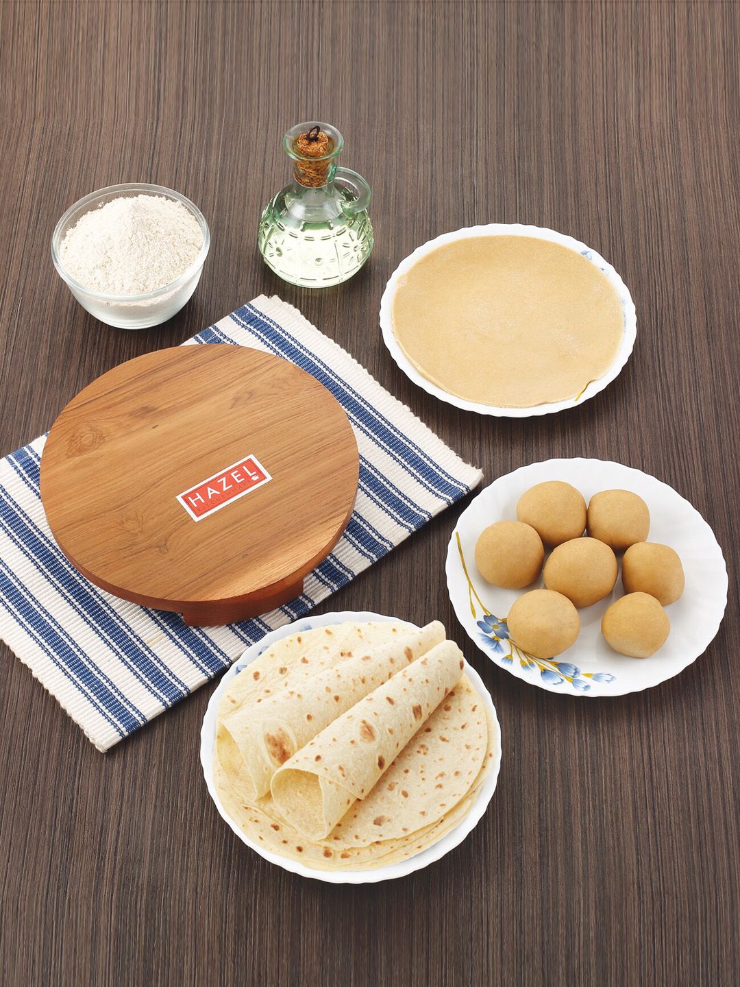 HAZEL Brown Wooden Chakla Roti Maker With Roller Price in India