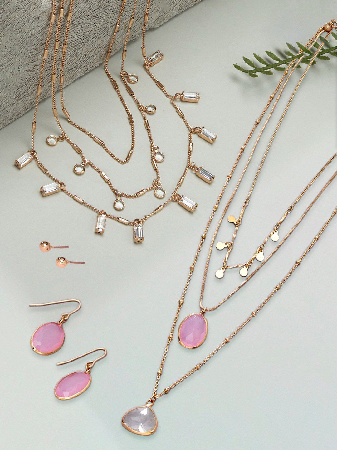AMI Set of 2 Gold-Toned & Pink Gold-Plated Layered Chain Price in India