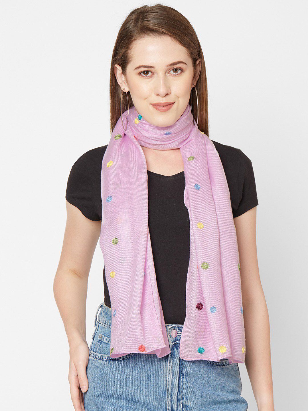 Get Wrapped Women Purple & Blue Embroidered Scarf Price in India