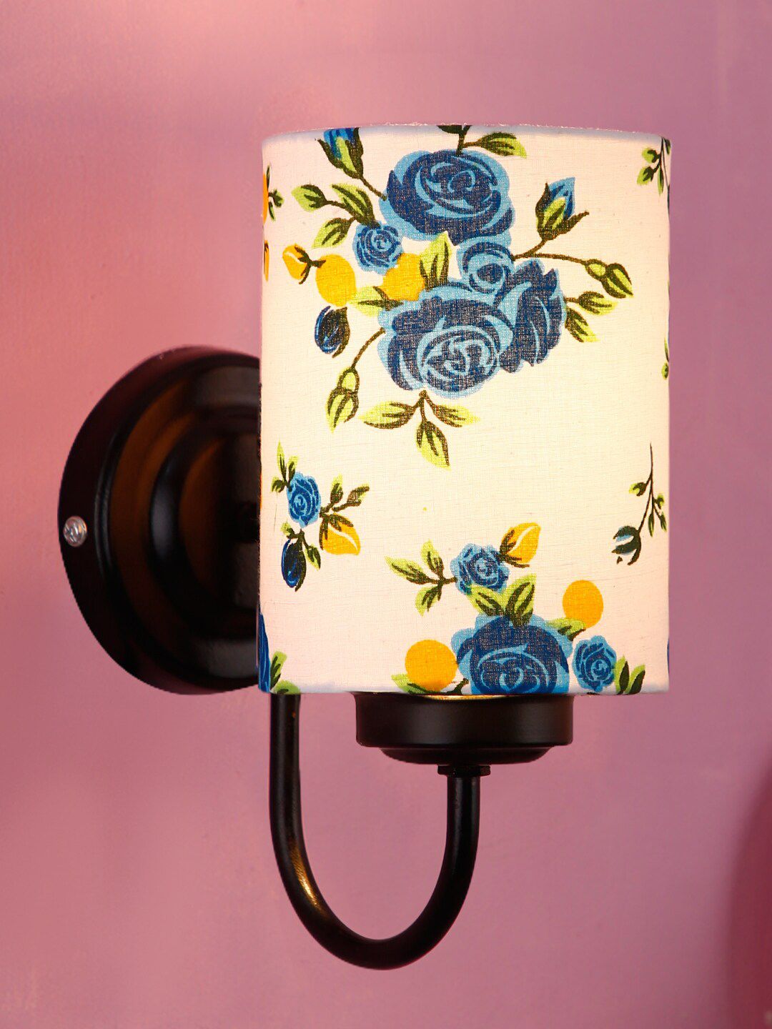 Devansh Off-White & Blue Cotton Wall Mounted Lamp with Black Base Price in India