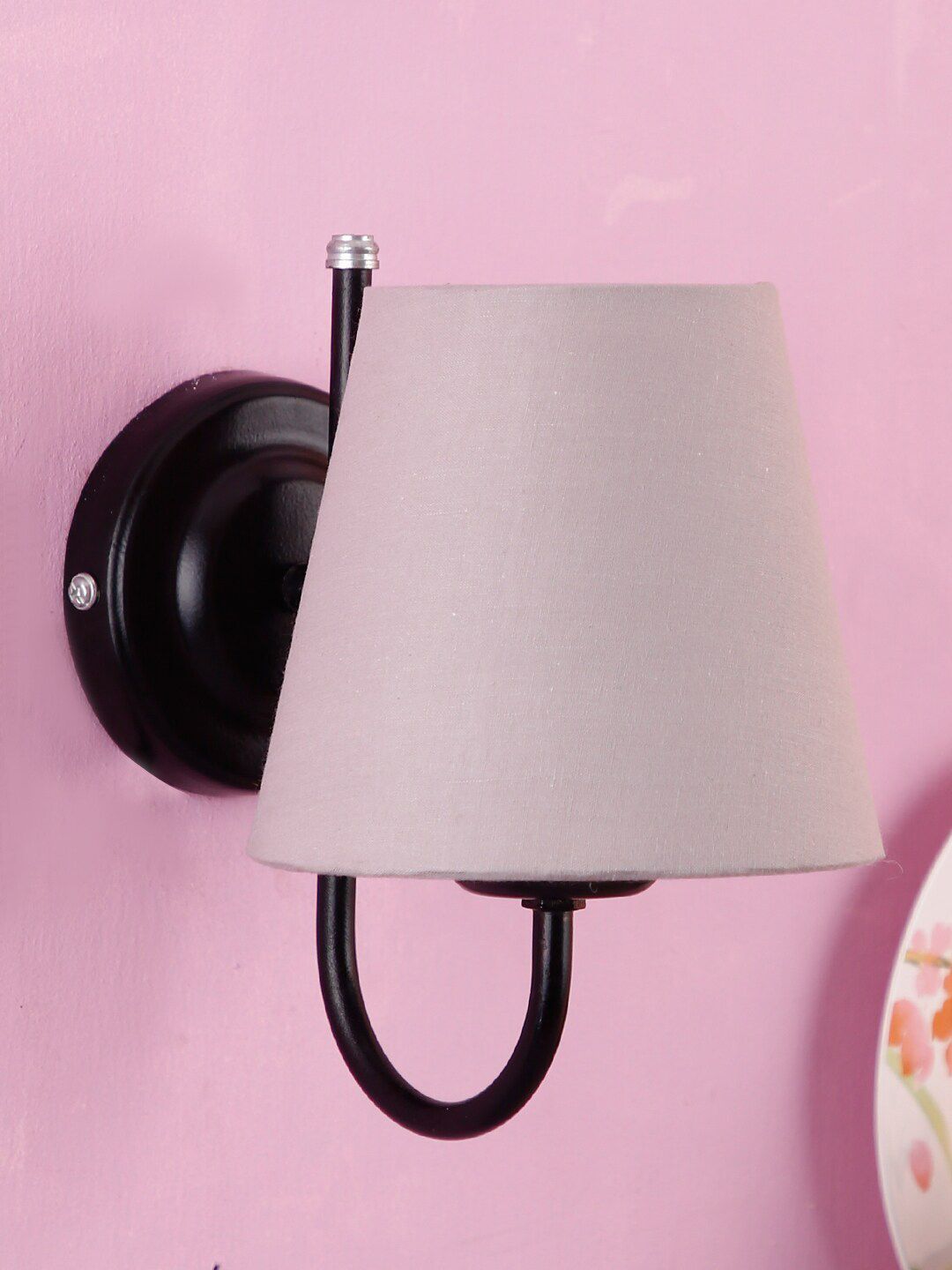 Devansh Grey & Black Conical Cotton Wall Mounted Lamp with Iron Base Price in India