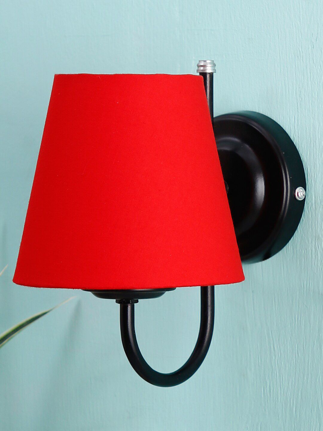 Devansh Red Conical Cotton Wall Mounted Lamp With Black Base Price in India