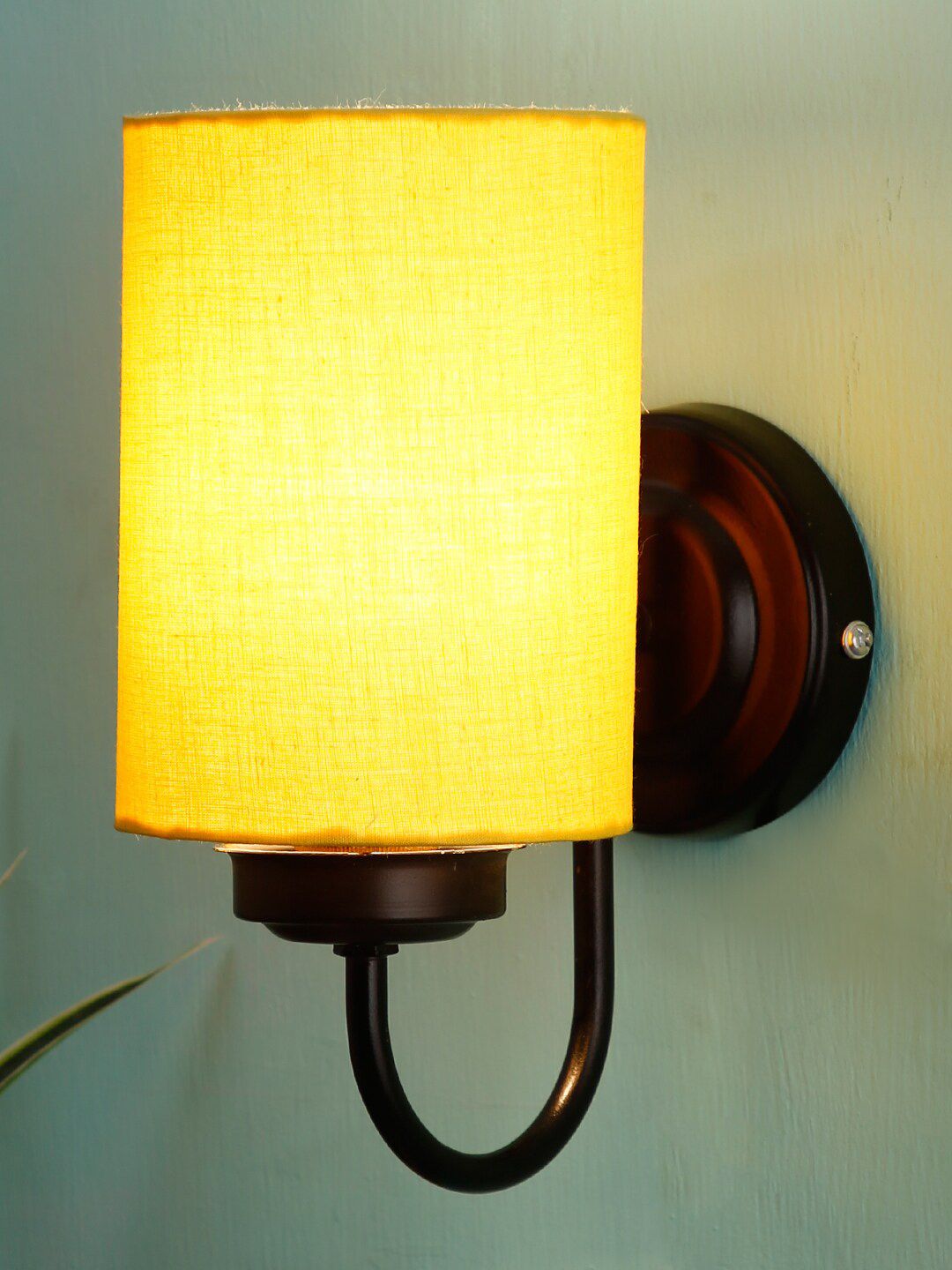 Devansh Yellow Cotton Wall Mounted Lamp With Black Base Price in India