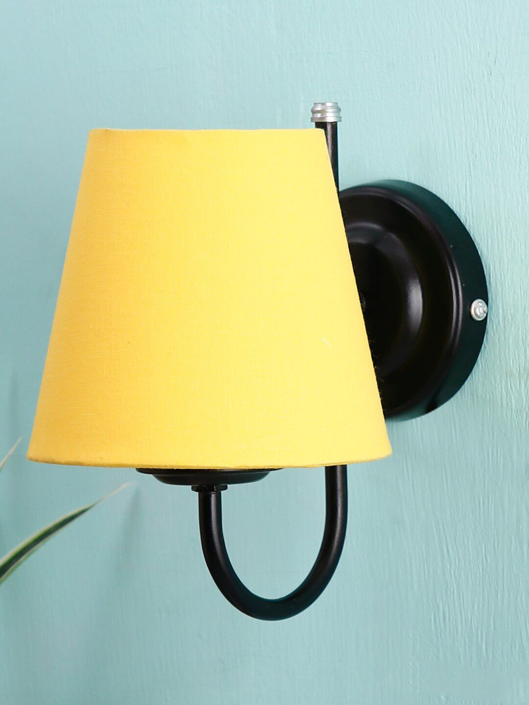 Devansh Yellow Conical Cotton Wall Mounted Lamp with Black Base Price in India