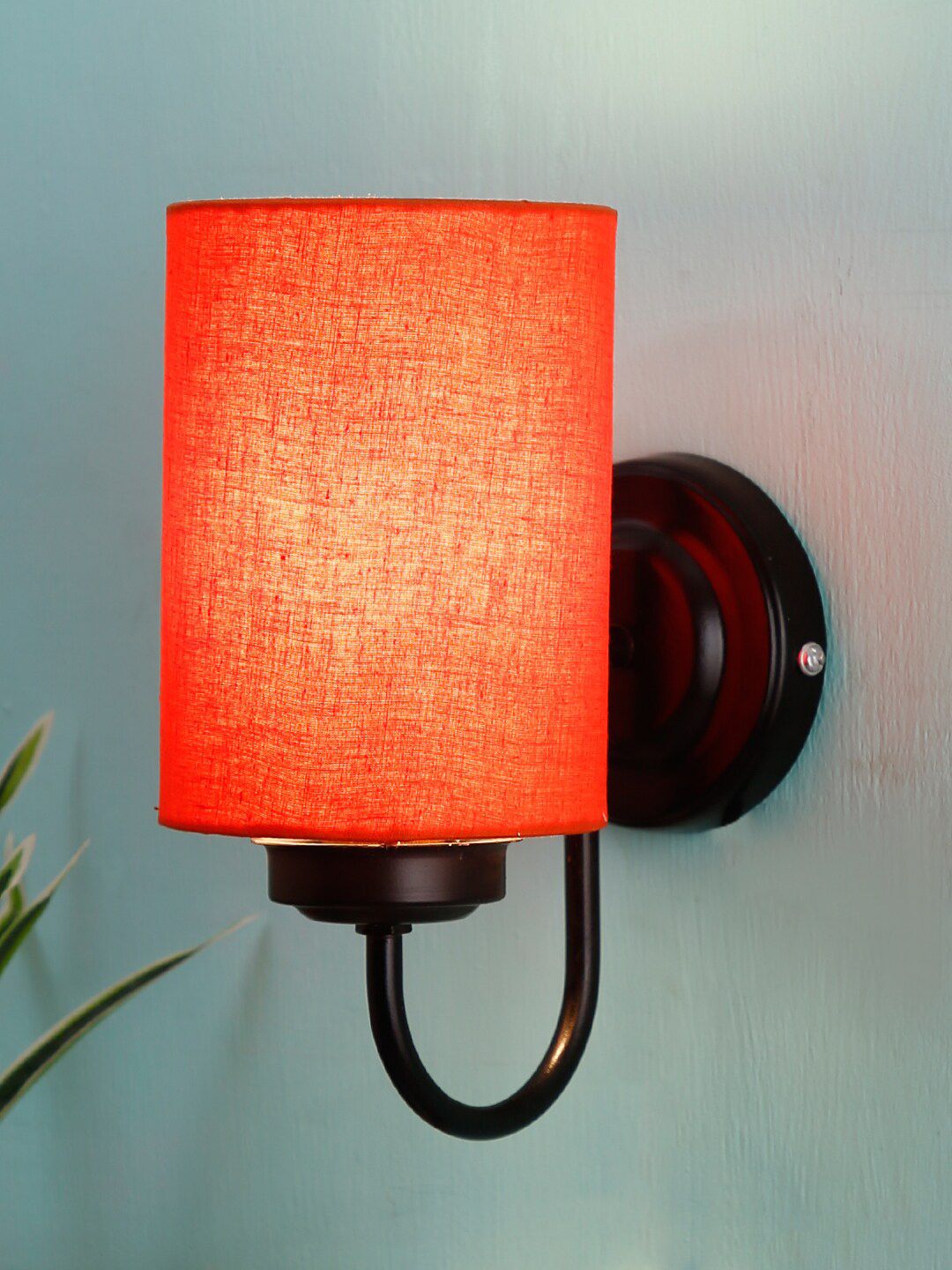 Devansh Orange Cotton Wall Mounted Lamp with Black Base Price in India