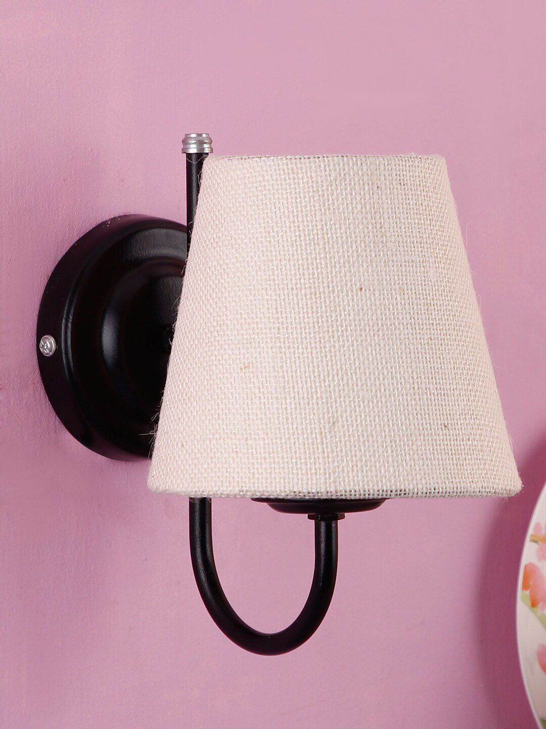 Devansh White Jute Conical Wall Mounted Lamp with Black Base Price in India