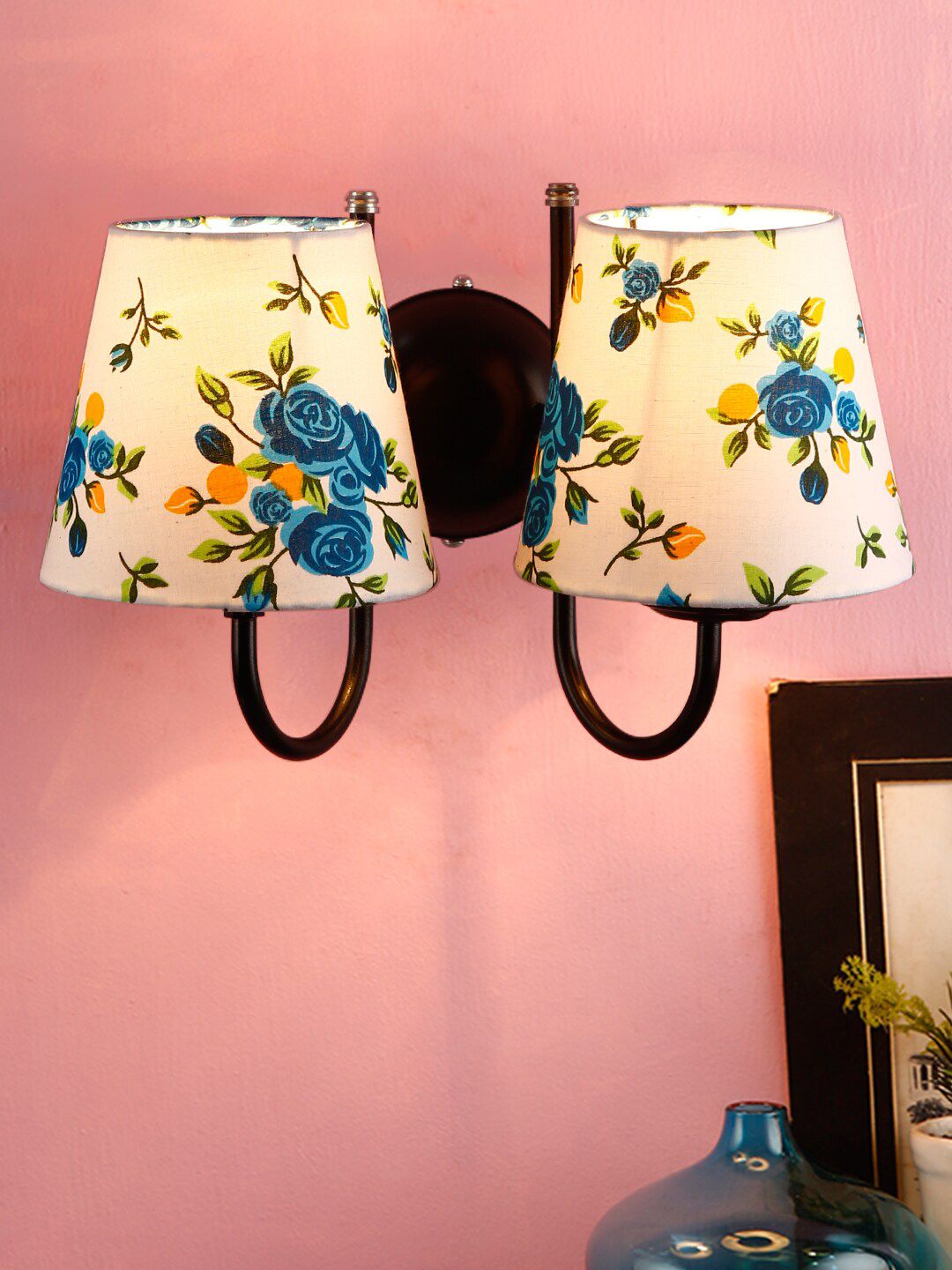 Devansh White & Blue Printed Double Side Wall Mounted Lamp Price in India