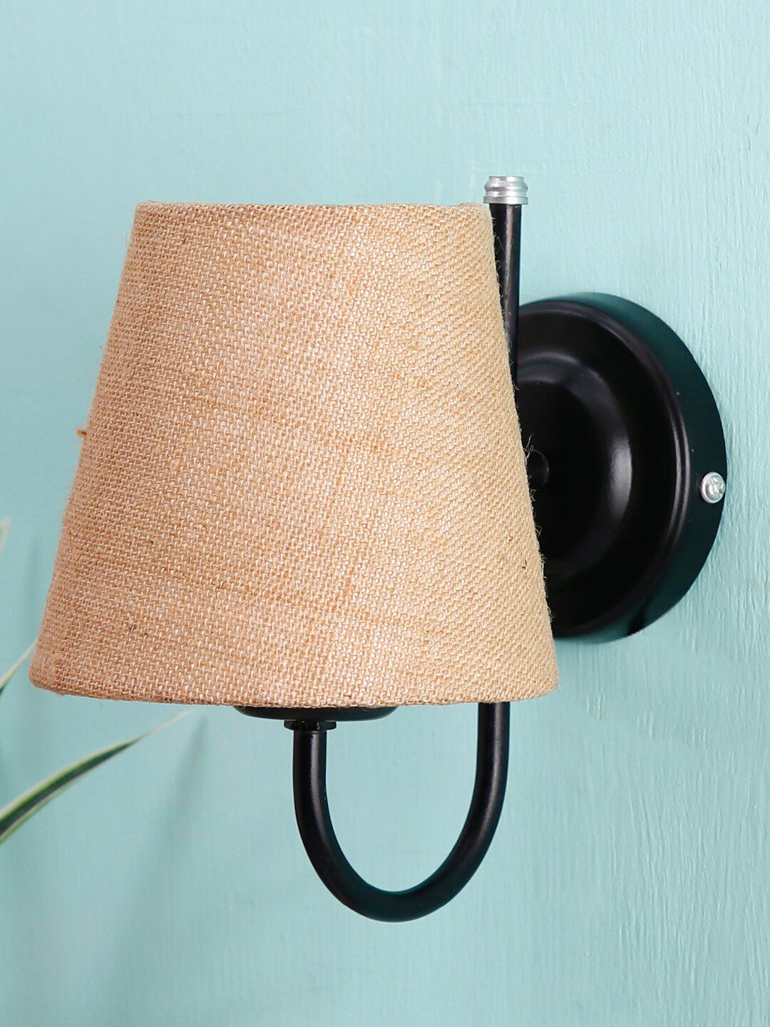Devansh Beige Jute Conical Wall Mounted Lamp With Black Base Price in India