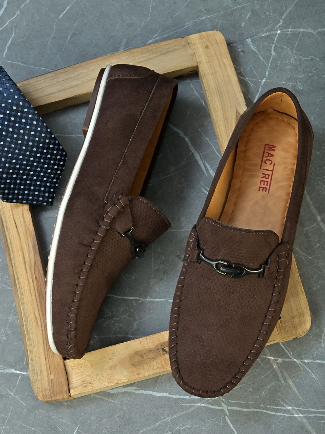 Mactree Men Brown Suede Horsebit Loafers