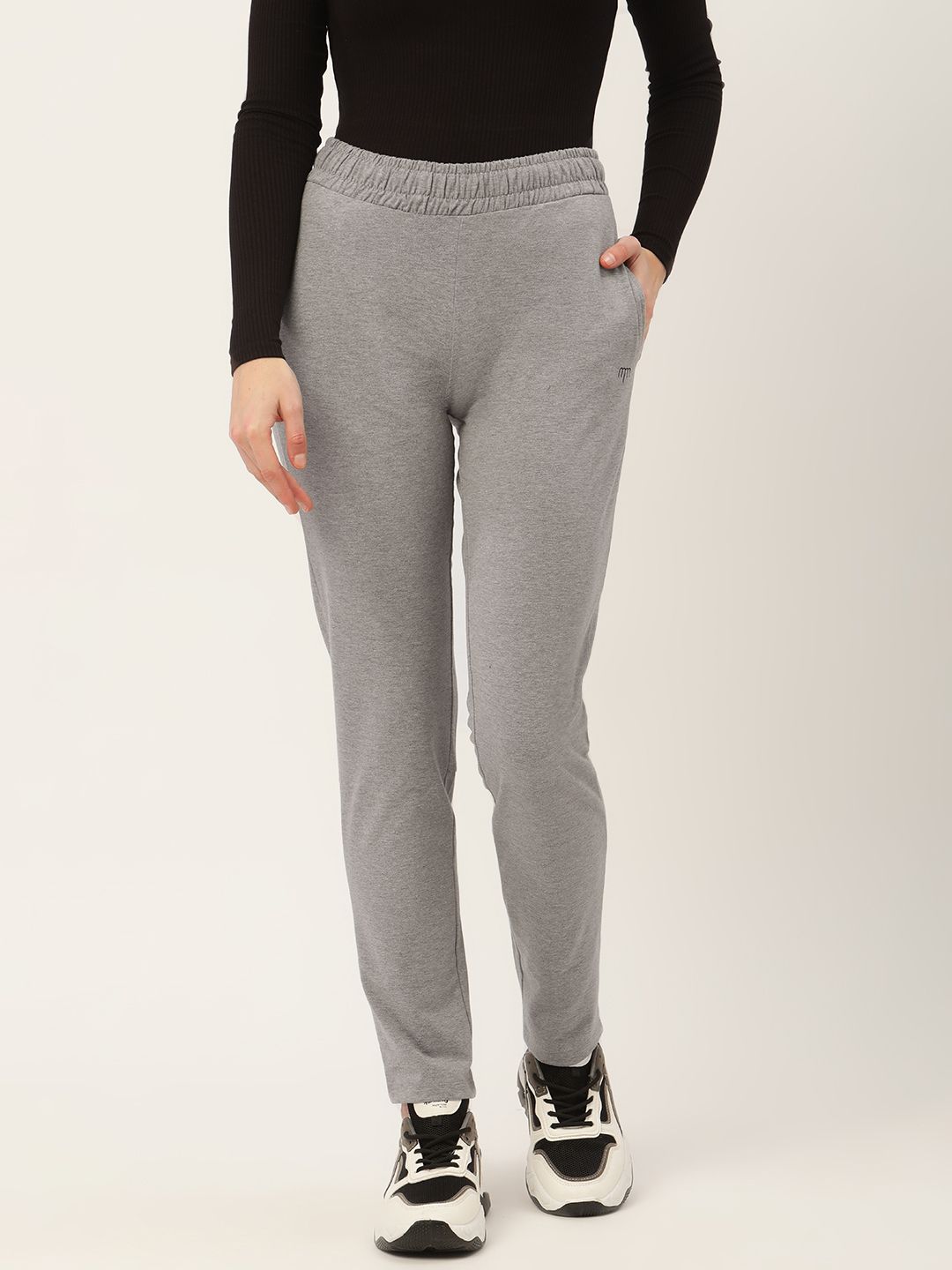 Madame Women Grey Melange Track Pants Price in India