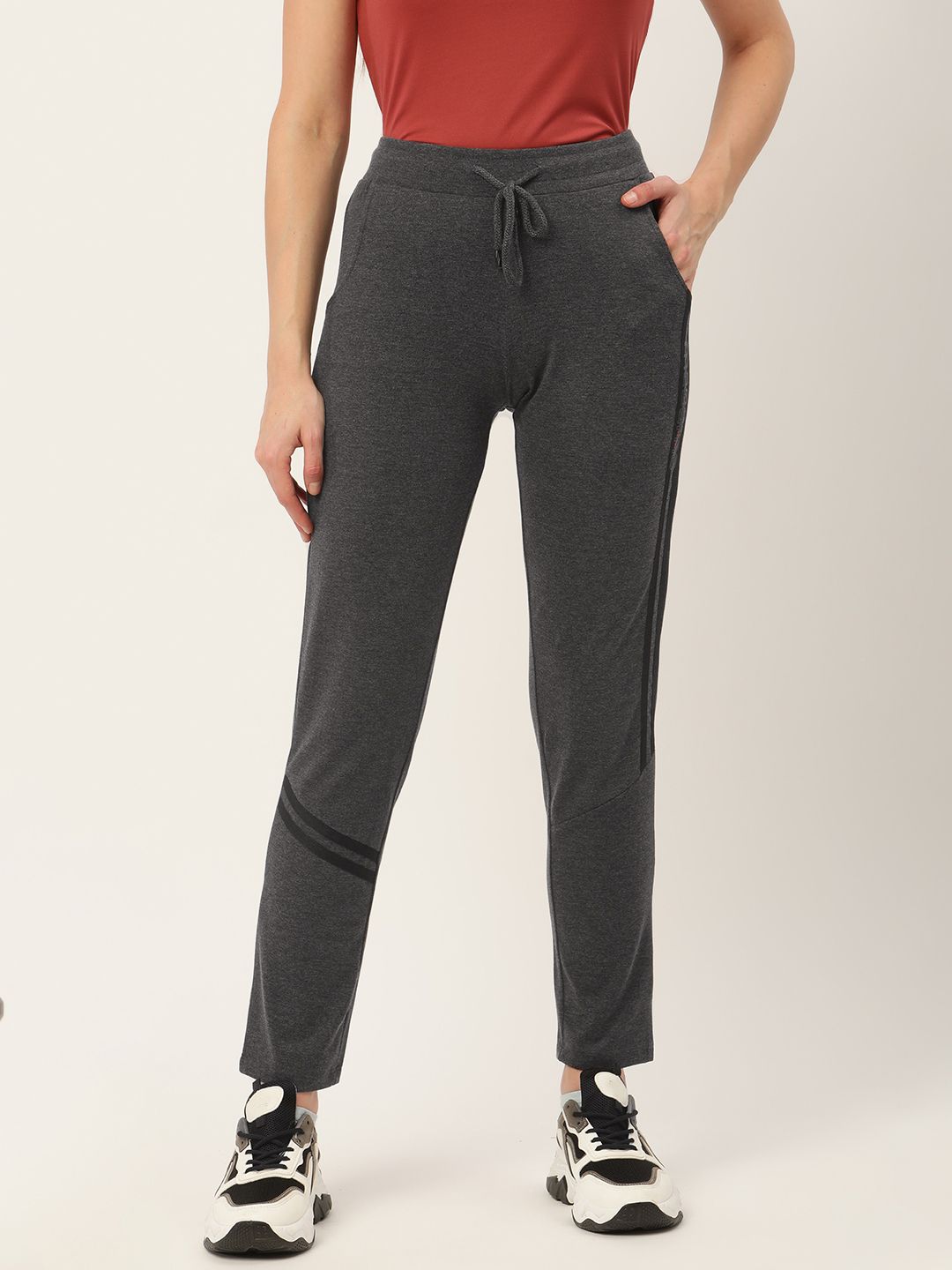 Madame Women Charcoal Grey Track Pants Price in India