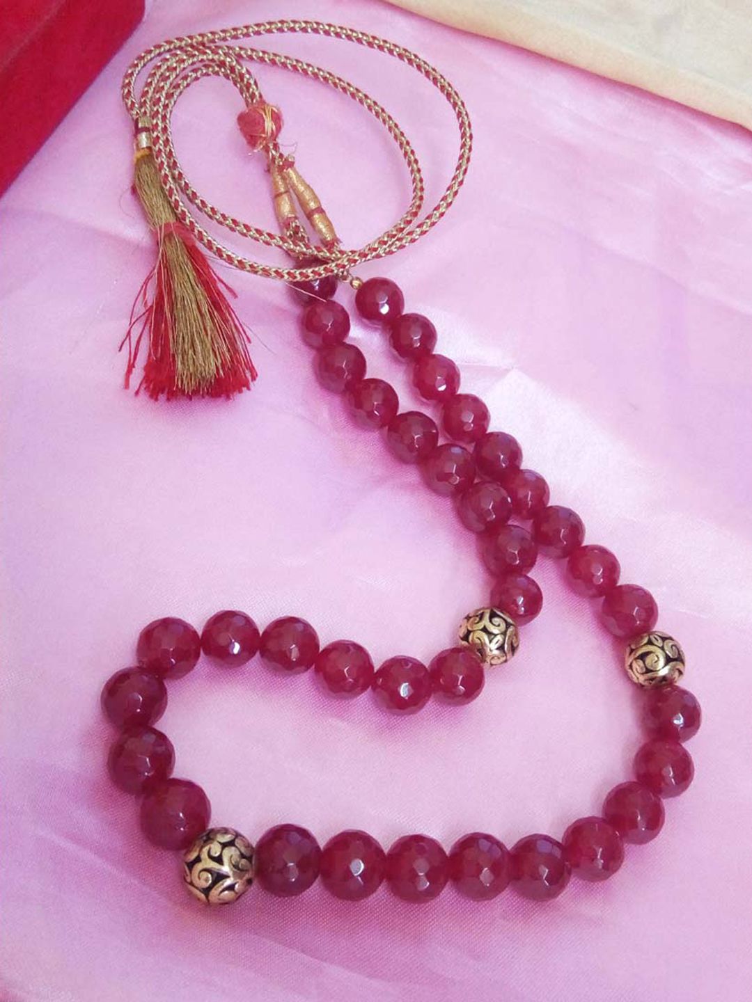RICH AND FAMOUS Gold-Plated & Red Agate Stone Quartz Stone Beaded Necklace Price in India