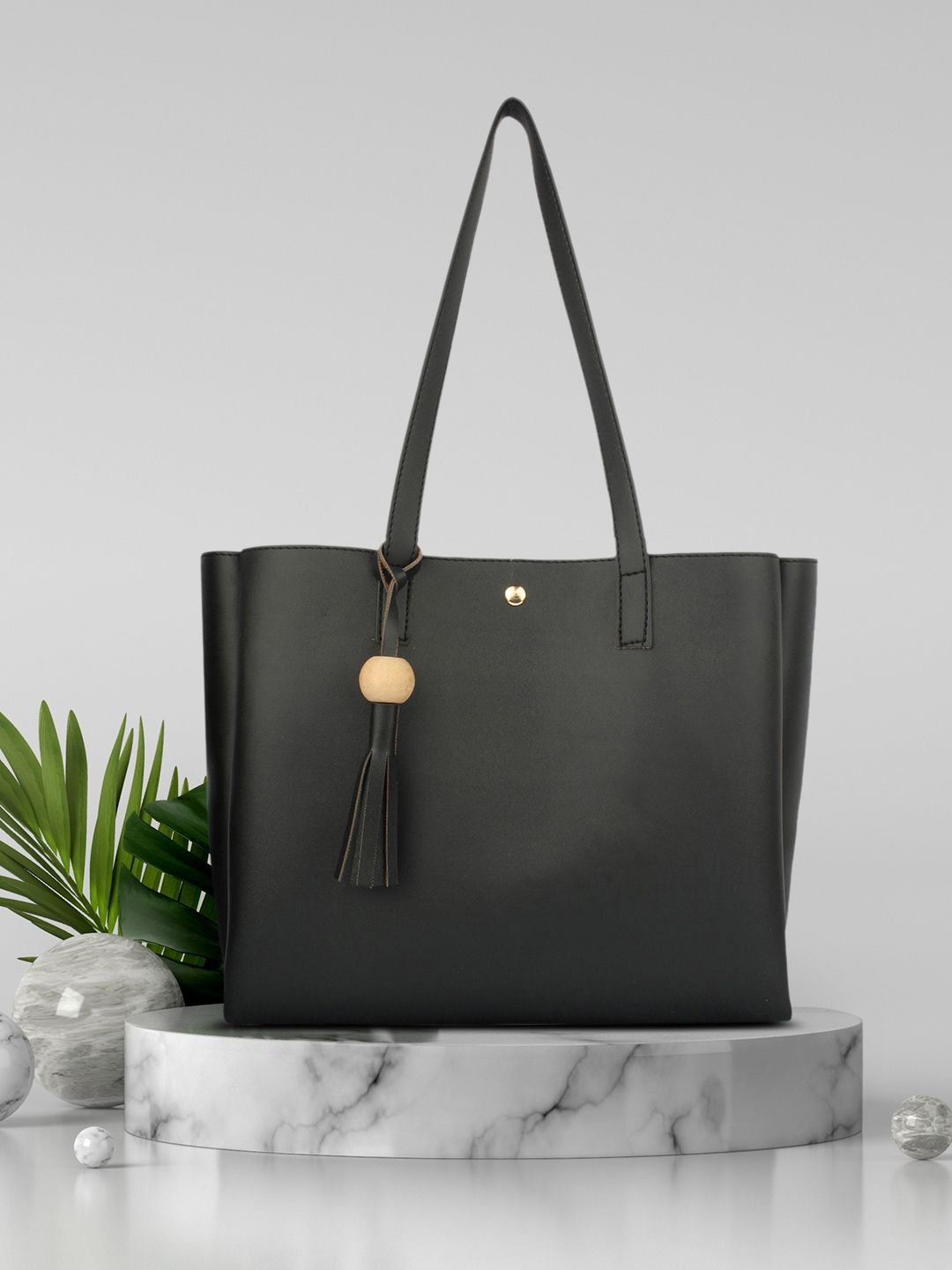 MAMMON Black PU Structured Tote Bag with Tasselled Price in India