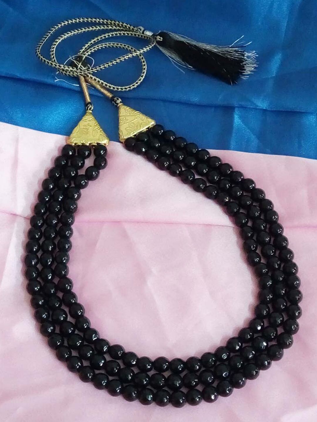 RICH AND FAMOUS Black Agate & Quartz Stone Beaded Layered Necklace Price in India