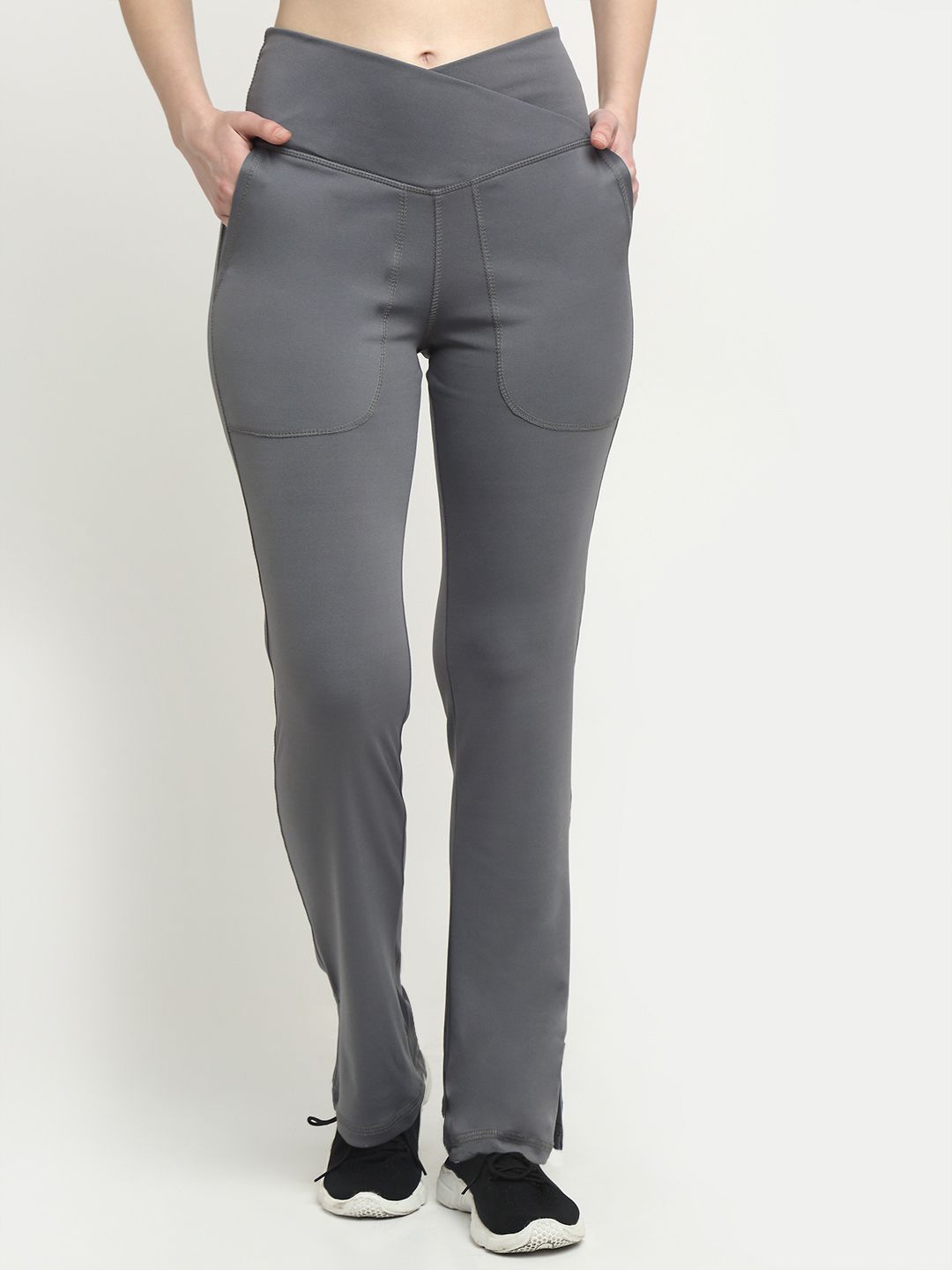 EVERDION Women Grey Solid Relaxed Fit Track Pants Price in India