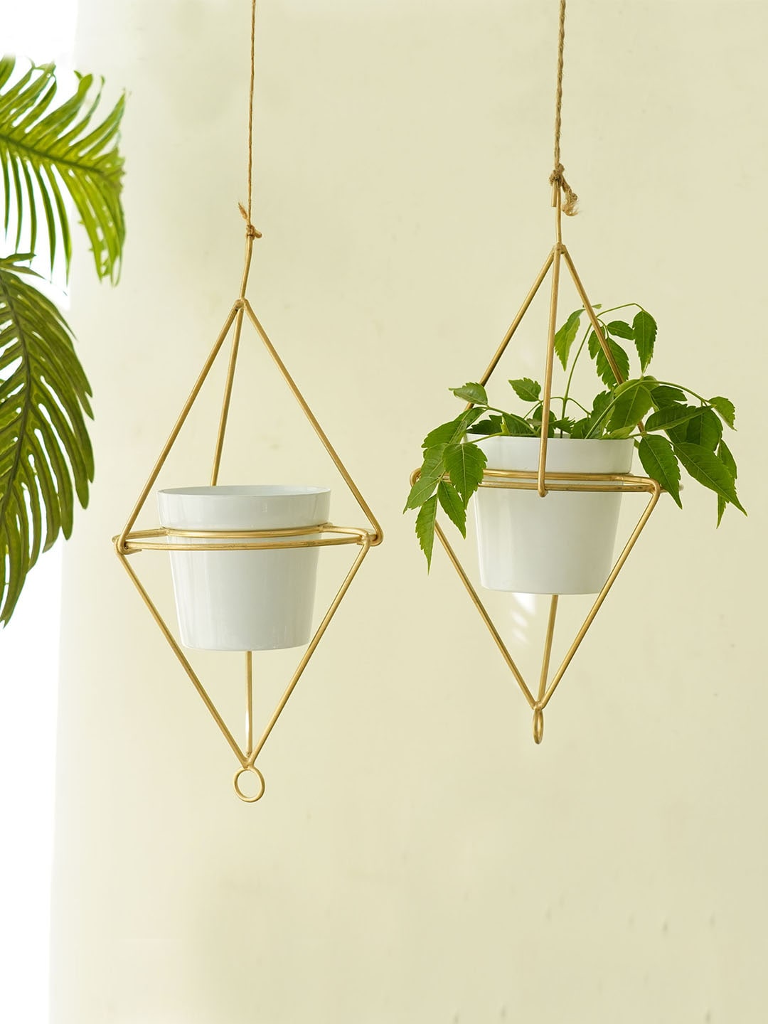 TIED RIBBONS Set Of 2 Gold-Toned & White Metal Planters With Pot Price in India