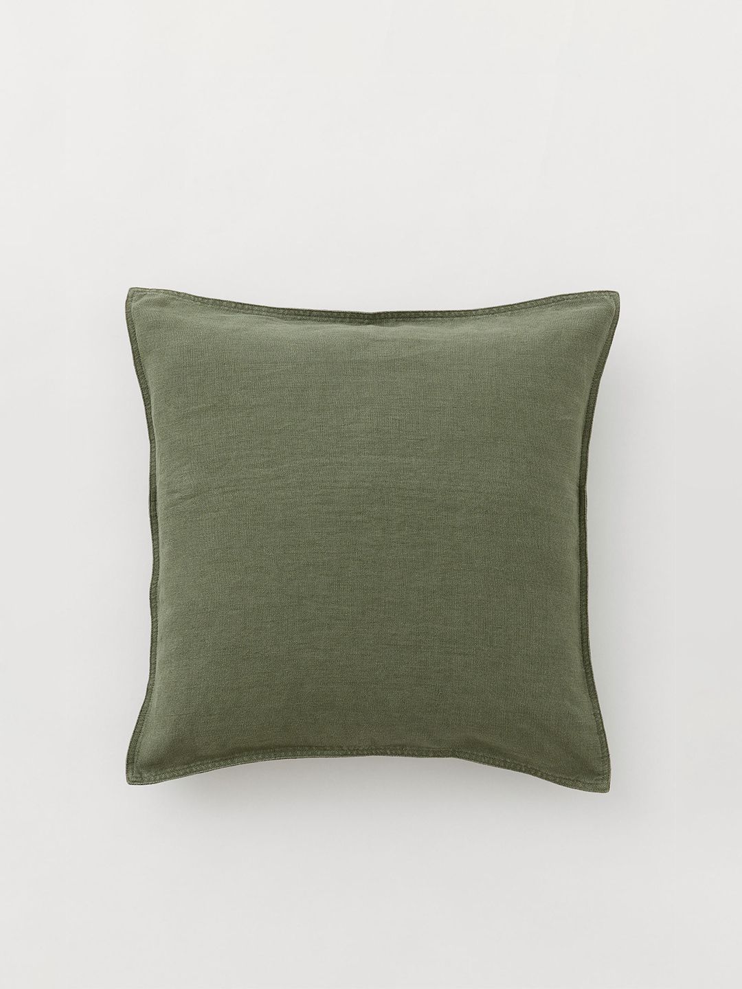 H&M Green Solid Sqare Washed Linen Cushion Cover Price in India
