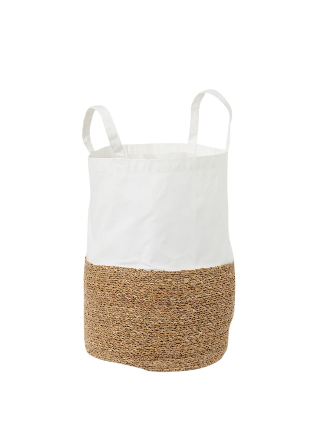 H&M White & Beige Colourblocked Cotton Twill Laundry Bag Price in India