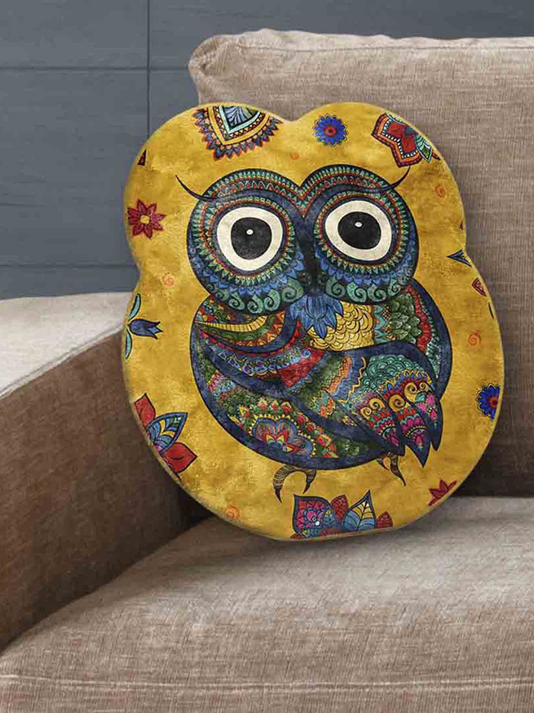 LA VERNE Blue & Yellow Valvet Shaped Cushion with Filler Price in India