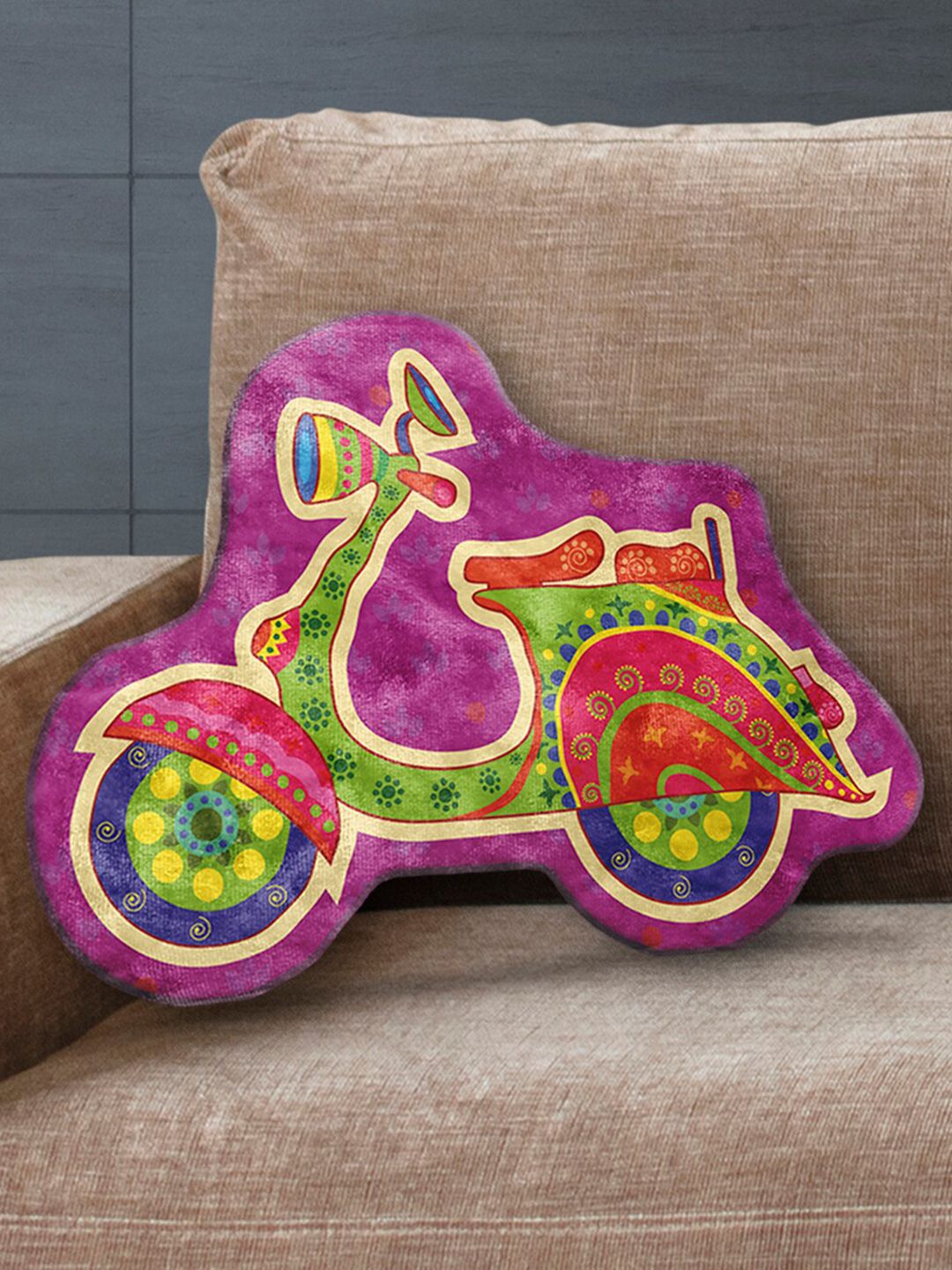 LA VERNE Assorted Velvet Scooter Shaped Cushion With Filler Price in India
