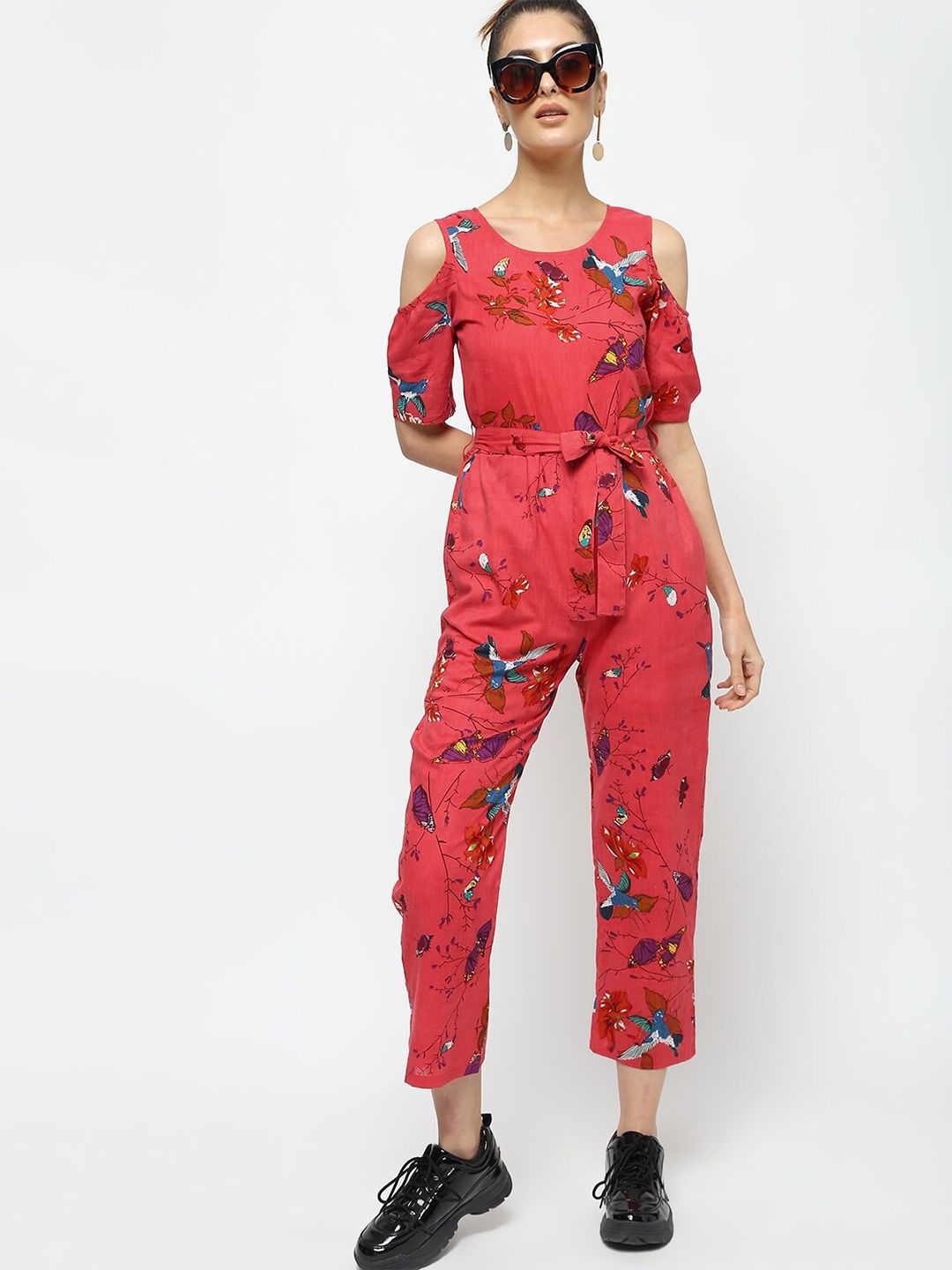 Molly & Michel Pink & Blue Printed Basic Jumpsuit Price in India