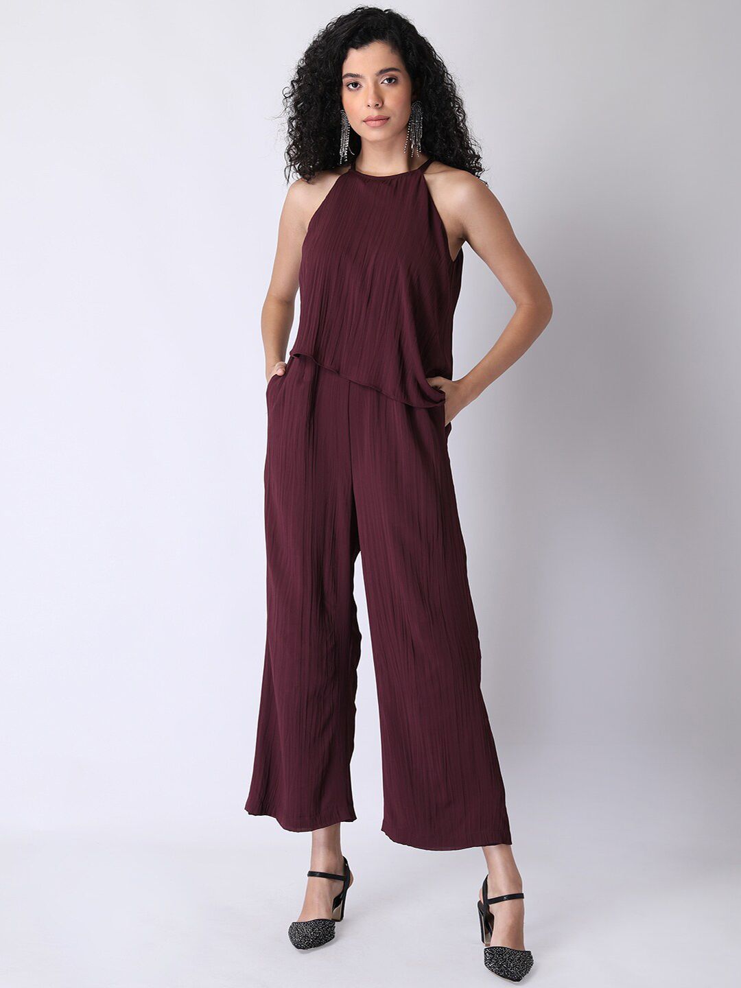 FabAlley Purple Asymmetric Layered Basic Jumpsuit Price in India