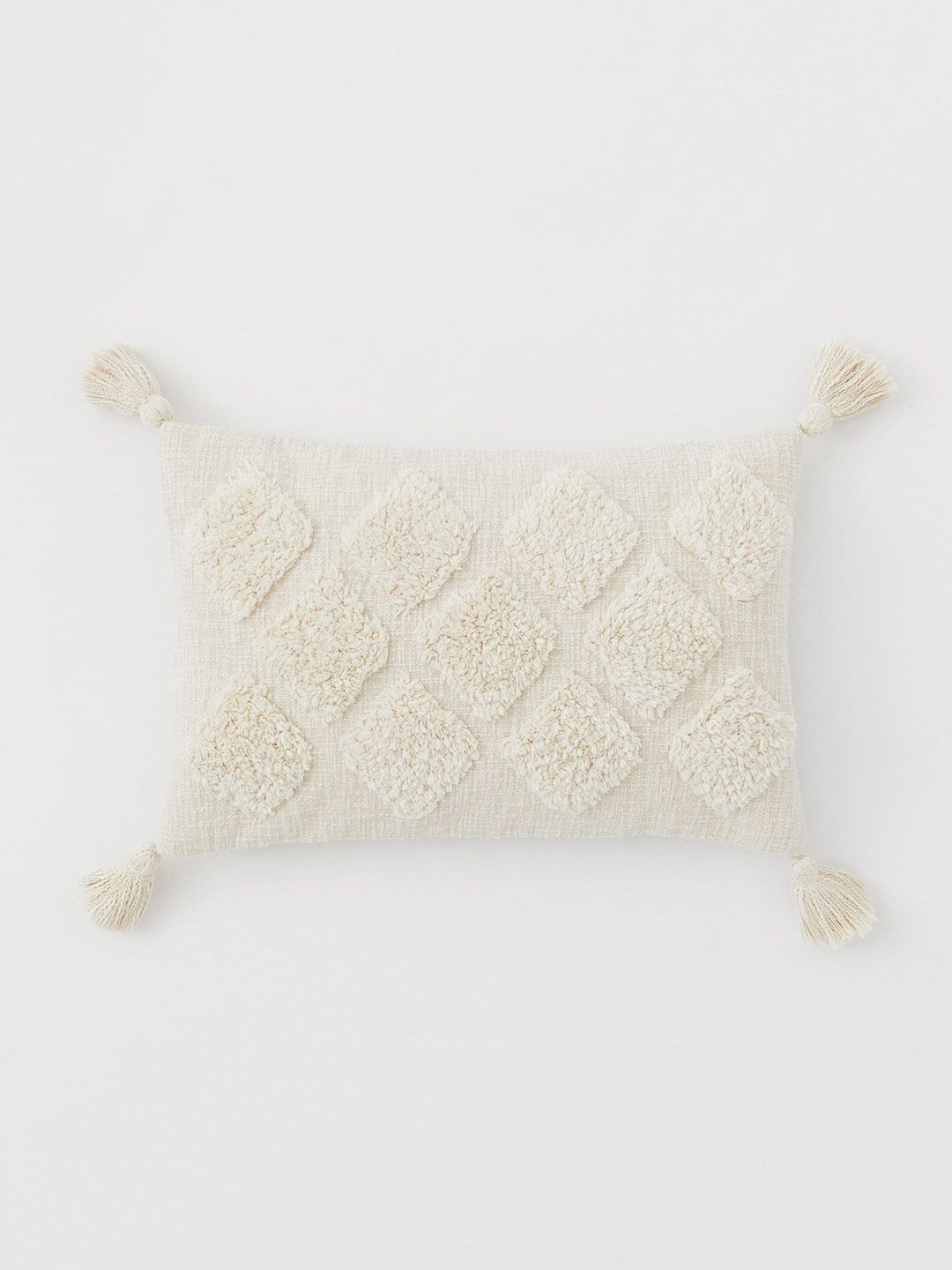 H&M White Self Design Tasselled Cushion Cover Price in India