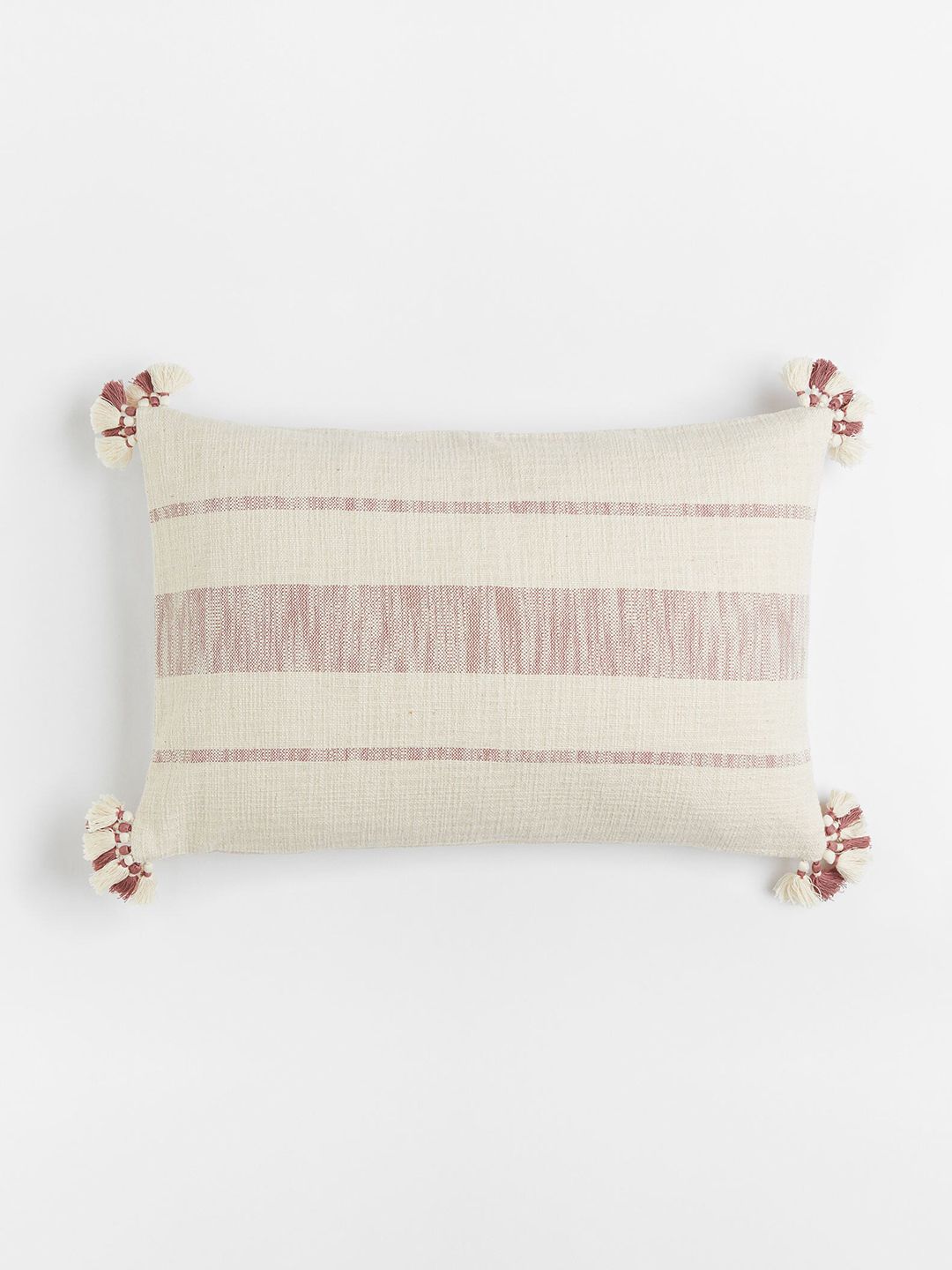 H&M Beige & Rose Striped Rectangular Tasselled Cushion Cover Price in India