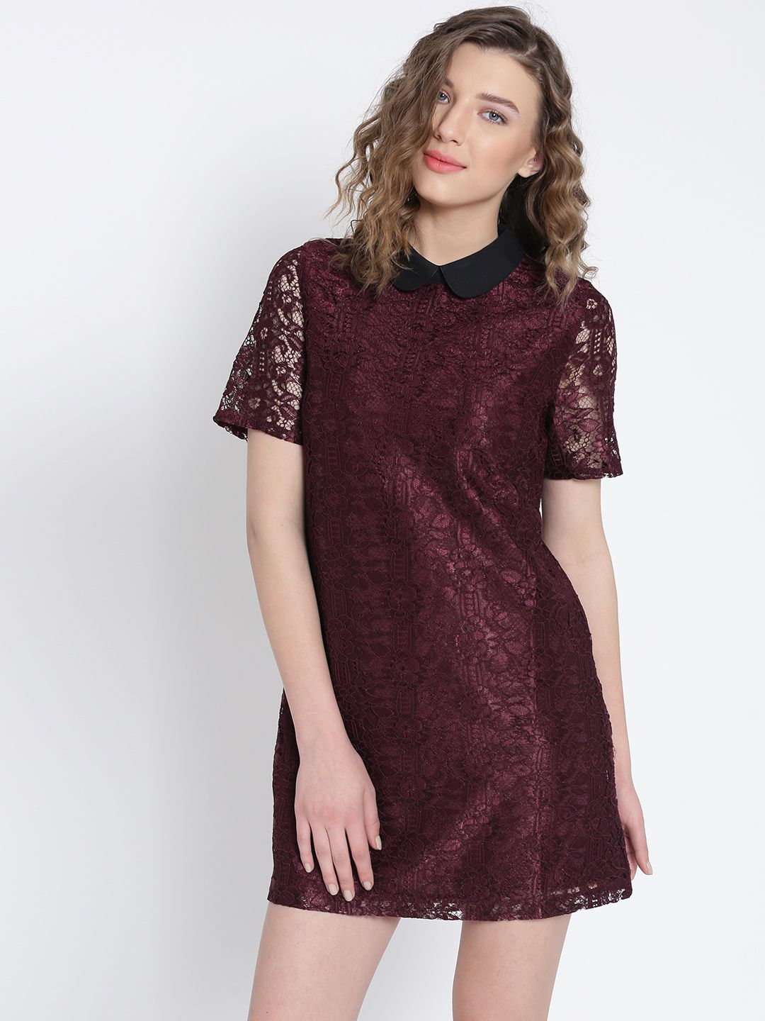 Buy FOREVER 21 Women Burgundy Lace Shift Dress - Dresses for Women 1720186  | Myntra